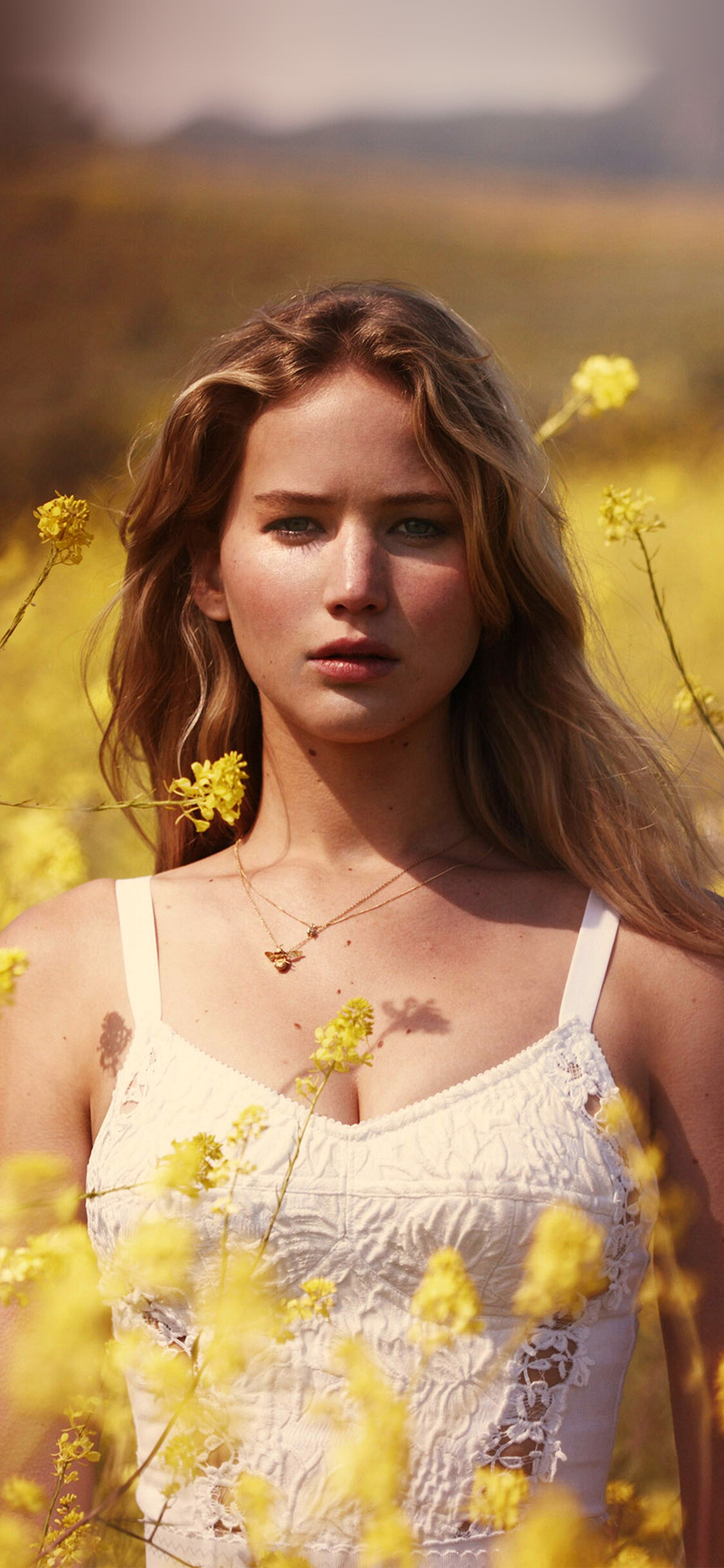 Jennifer Lawrence, Flower spring girl, Celebrity, 1130x2440 HD Phone