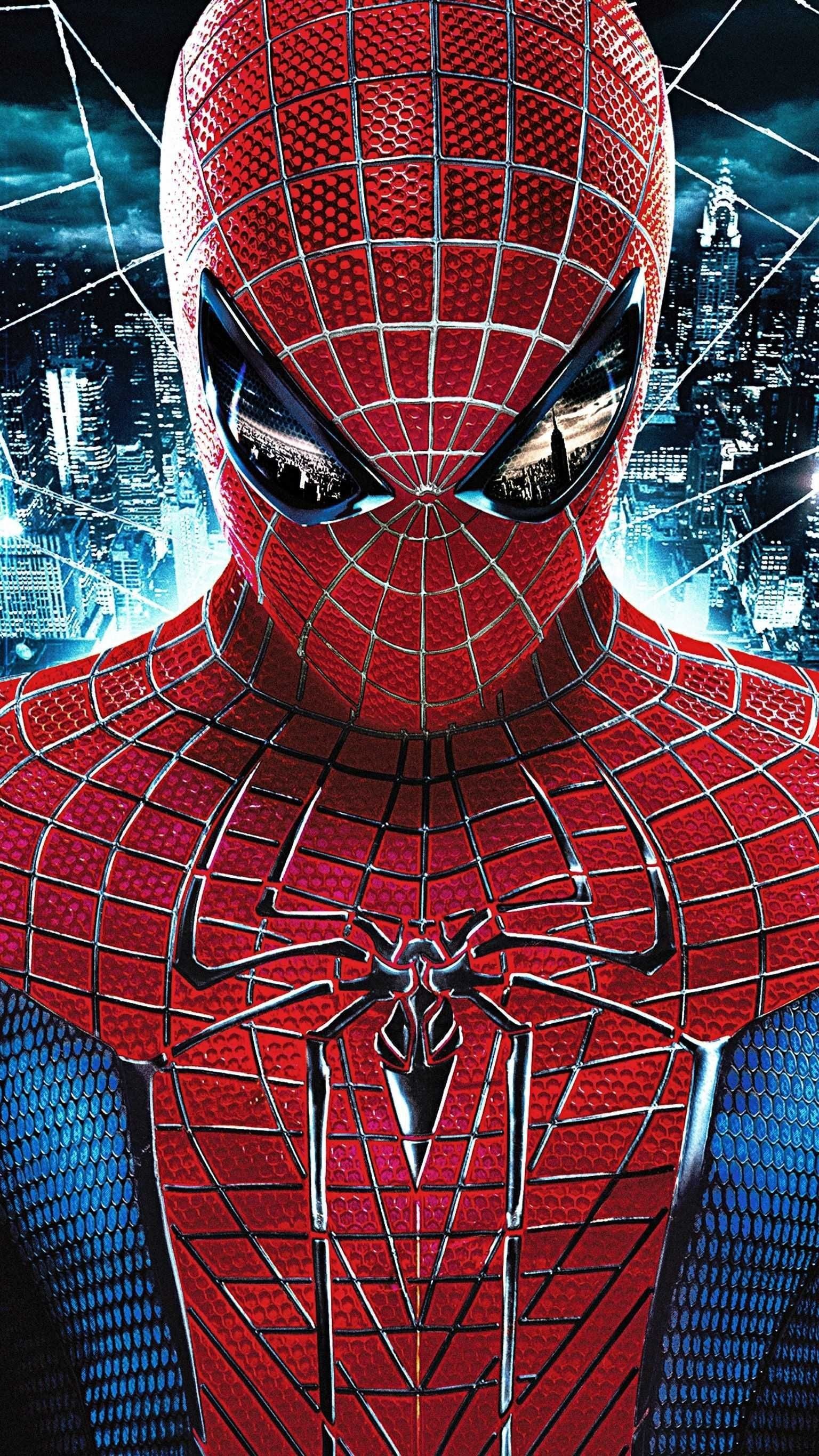 The Amazing Spider-Man, New York City skyline, honeycomb spider suit, HD Phone wallpaper