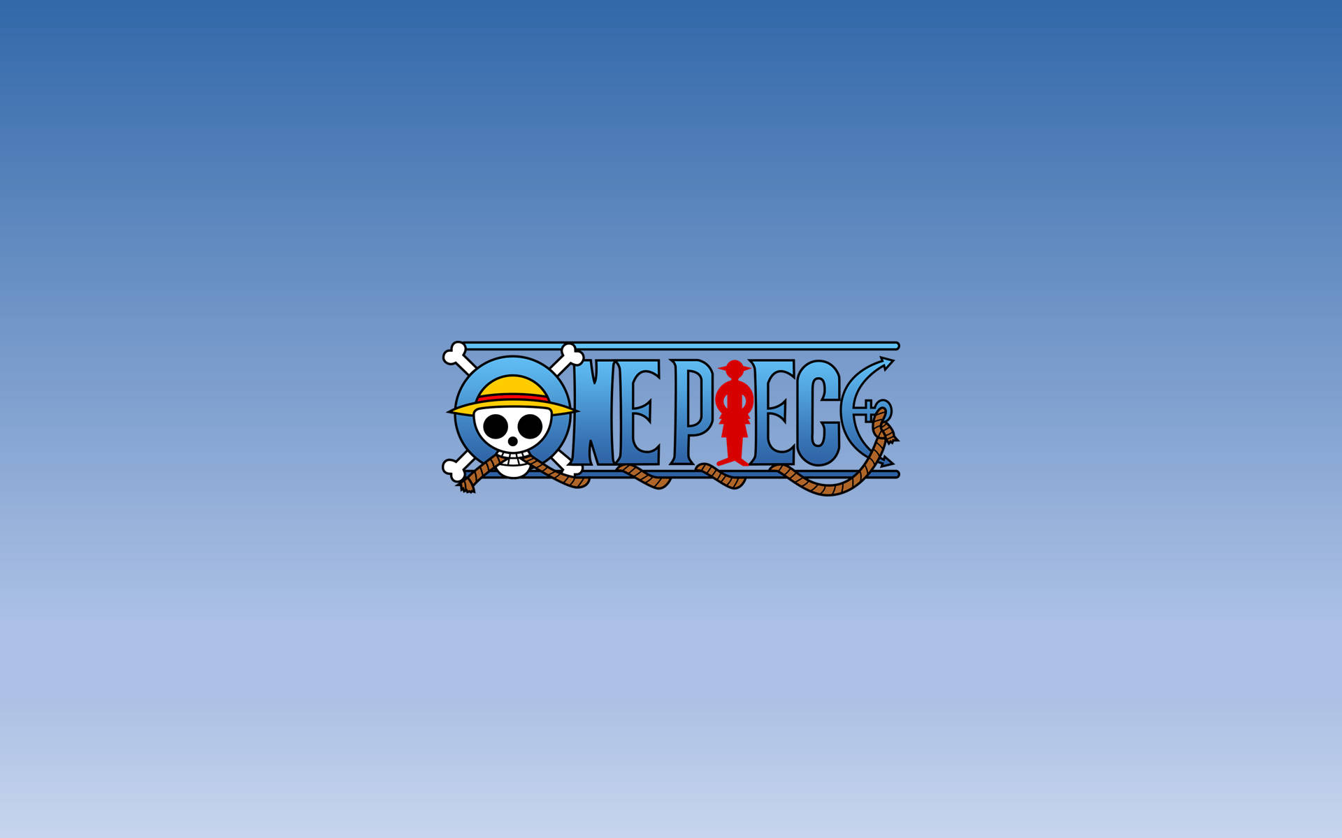 One Piece logo, Straw Hat Jolly Roger, light blue gradient background, HD Desktop wallpaper