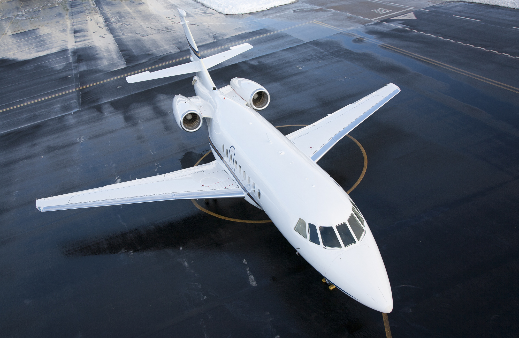 Dassault Falcon 20, Wet airport apron, High-angle aircraft view, HD Desktop wallpaper