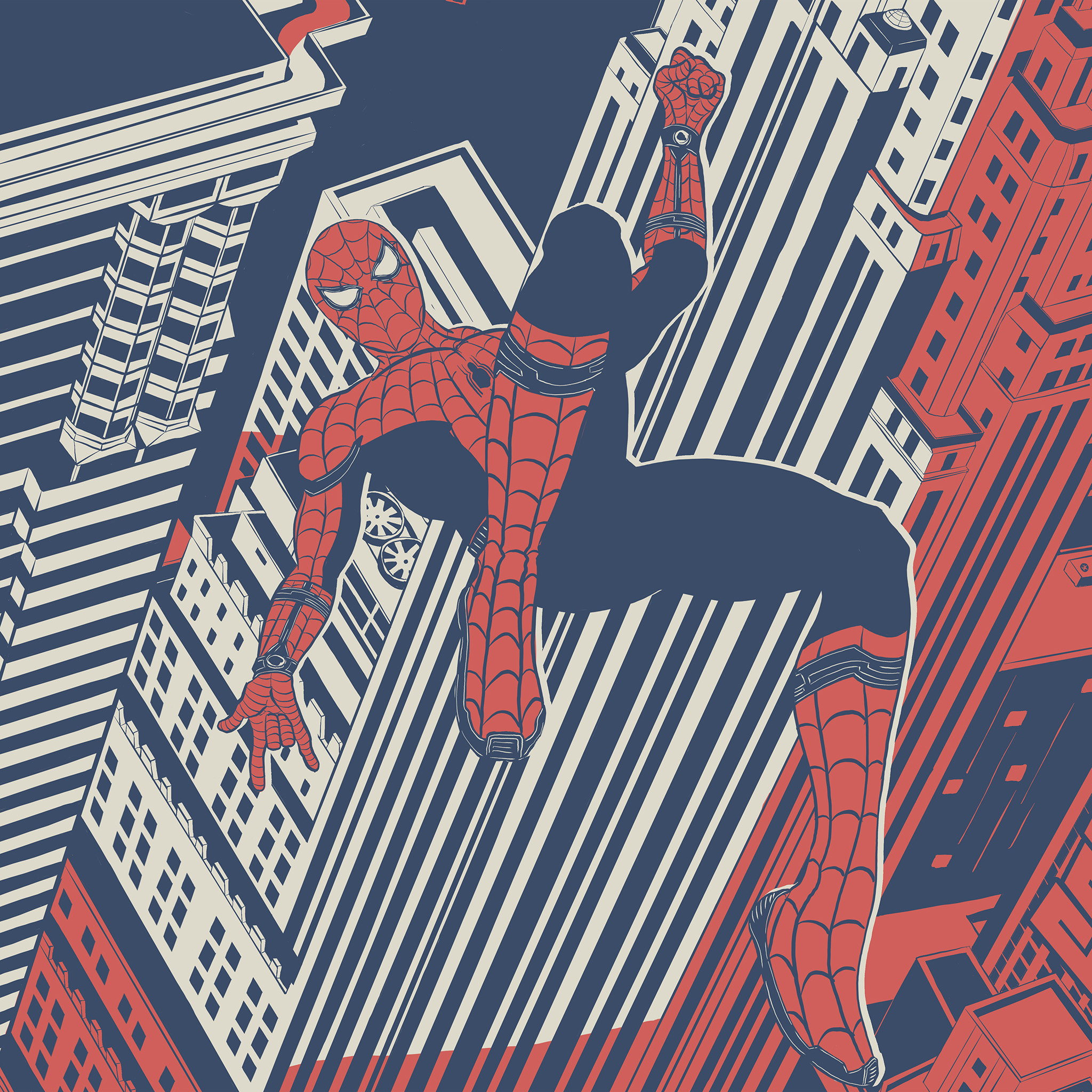 MCU Spider-Man, New York City skyscrapers, Retro screen print art, HD Phone wallpaper