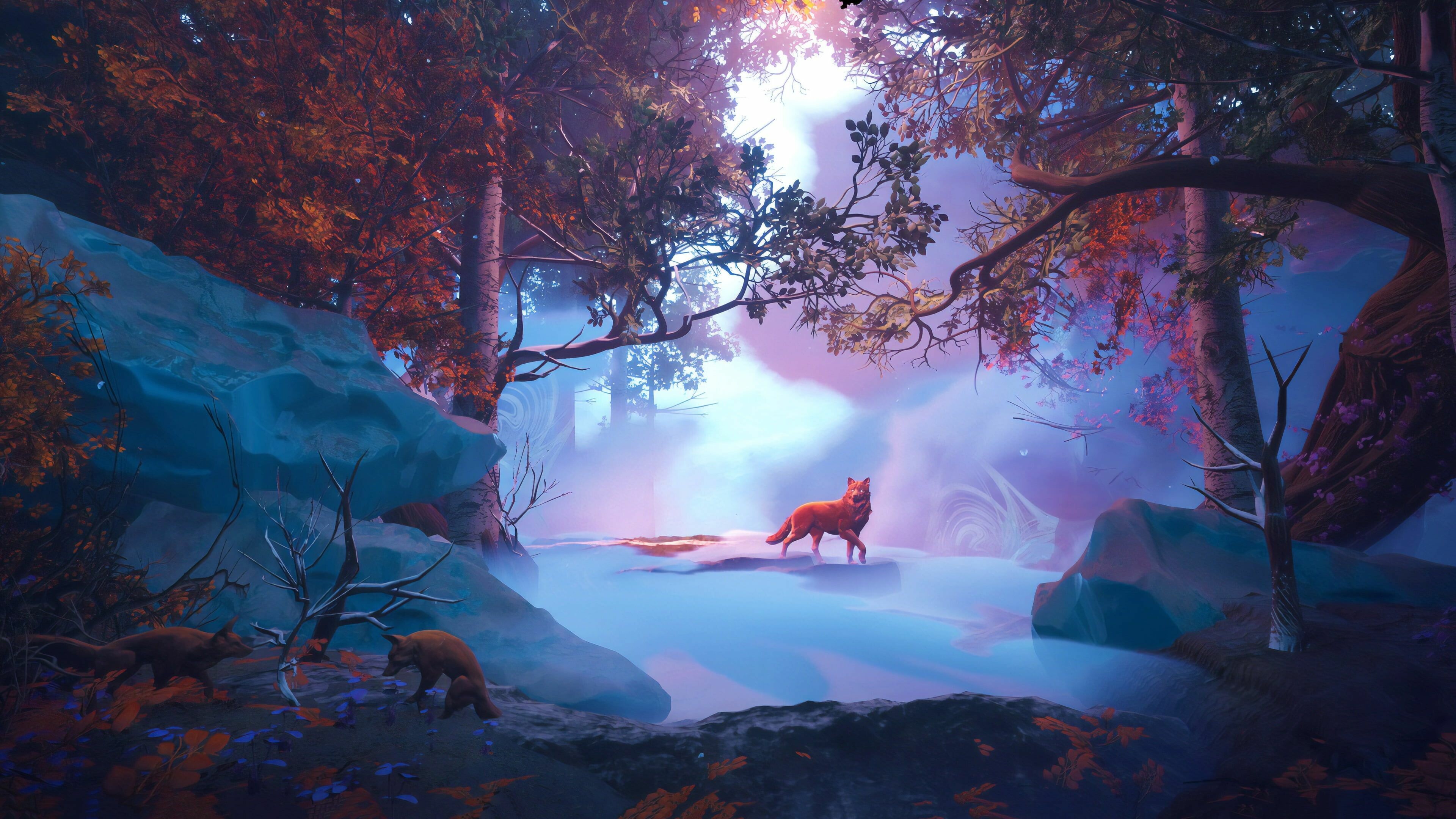 Digital art, Fox in forest, Fantasy illustration, 4K, 3840x2160 4K Desktop