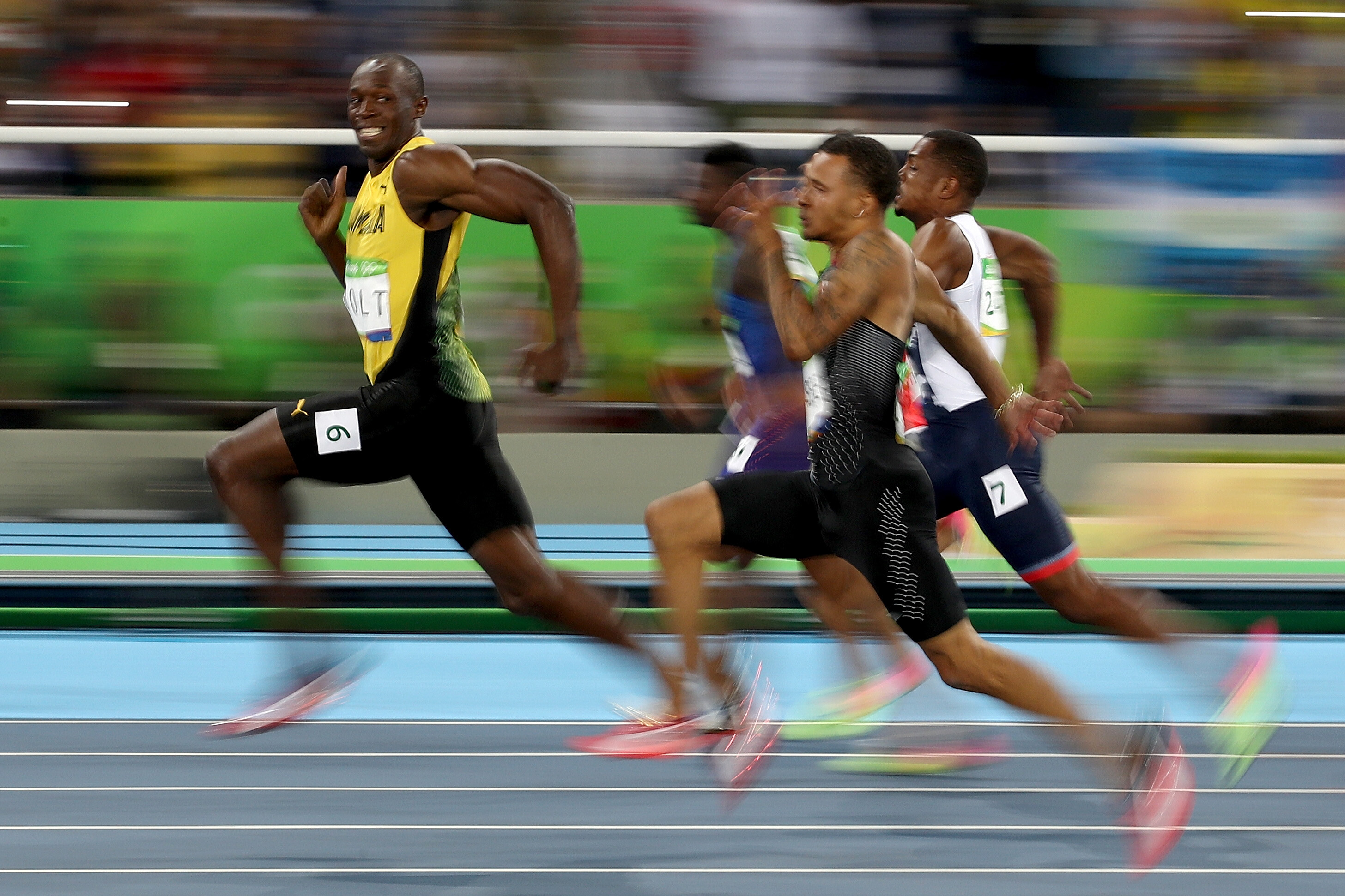 Usain Bolt, Rio Olympics, Iconic photo, Joyful celebration, 2920x1950 HD Desktop