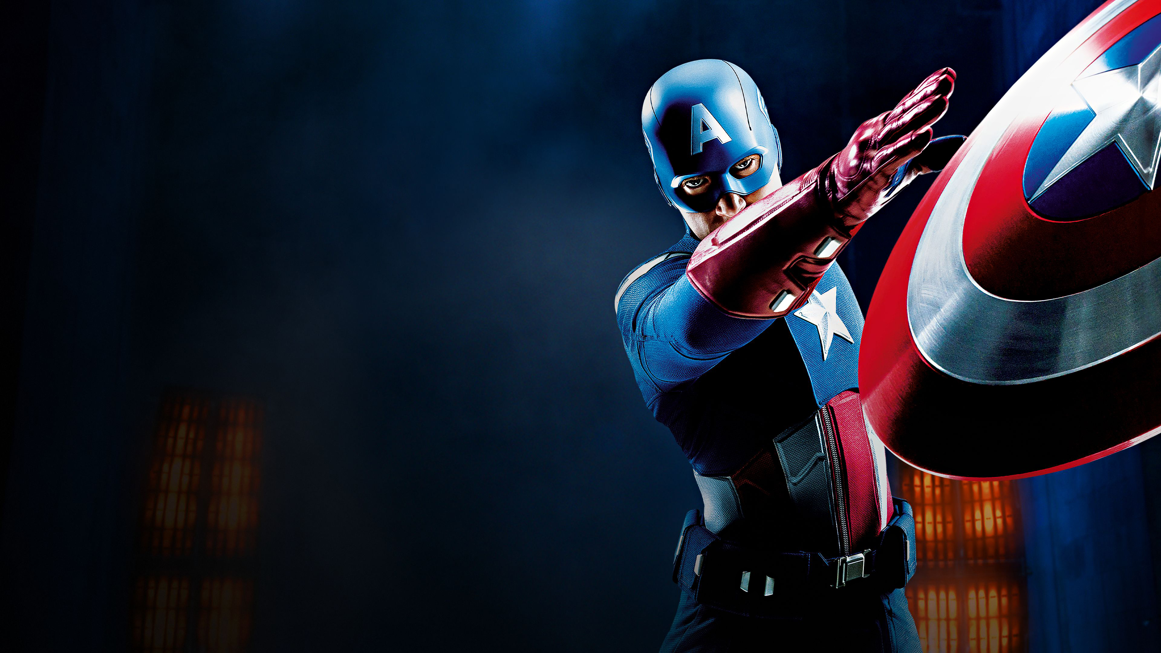 Chris Evans Captain America, Captain America's vibranium shield, The Avengers uniform, 4K Desktop wallpaper