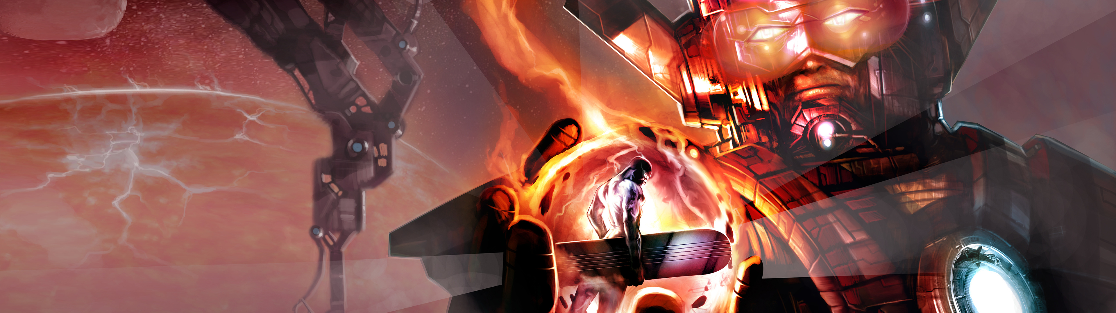 Silver Surfer and Galactus, Dual wallpaper, Marvel Comics, 3840x1080 Dual Screen Desktop