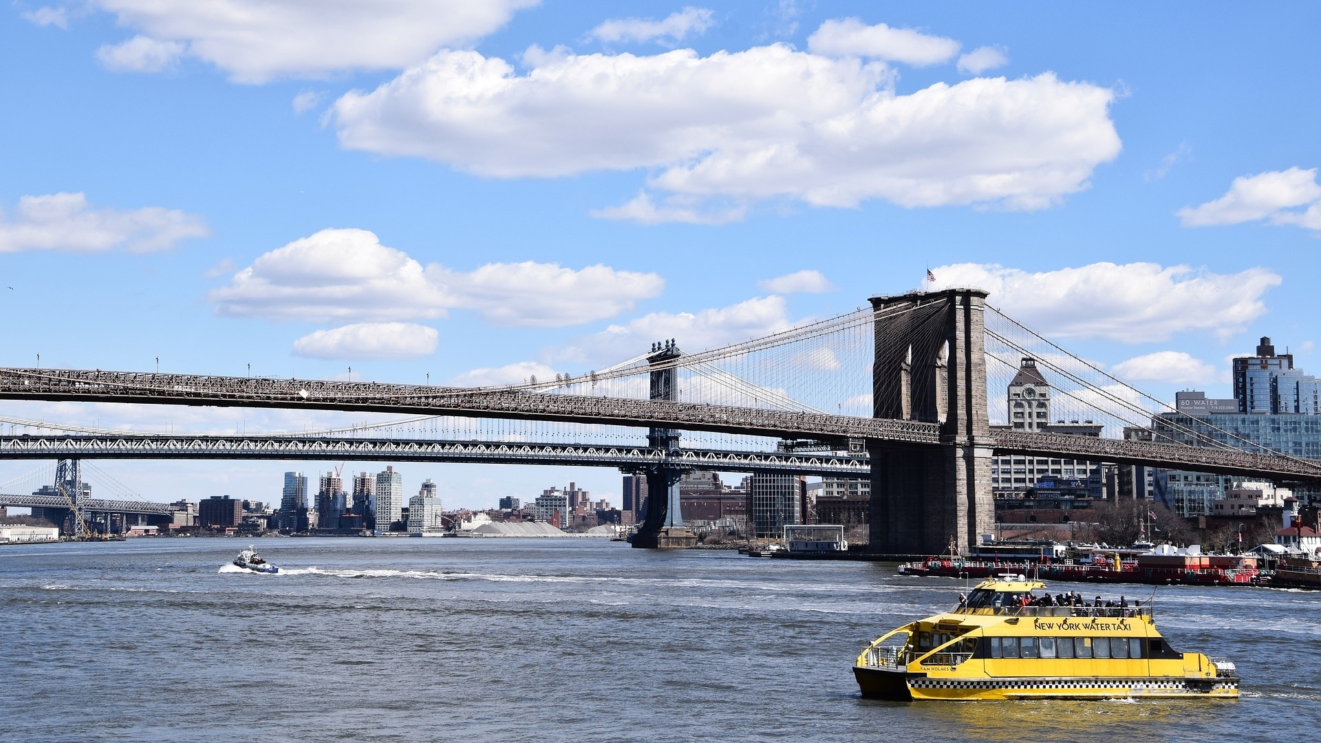 Water taxis, New York, Bridge, 1920x1080 Full HD Desktop