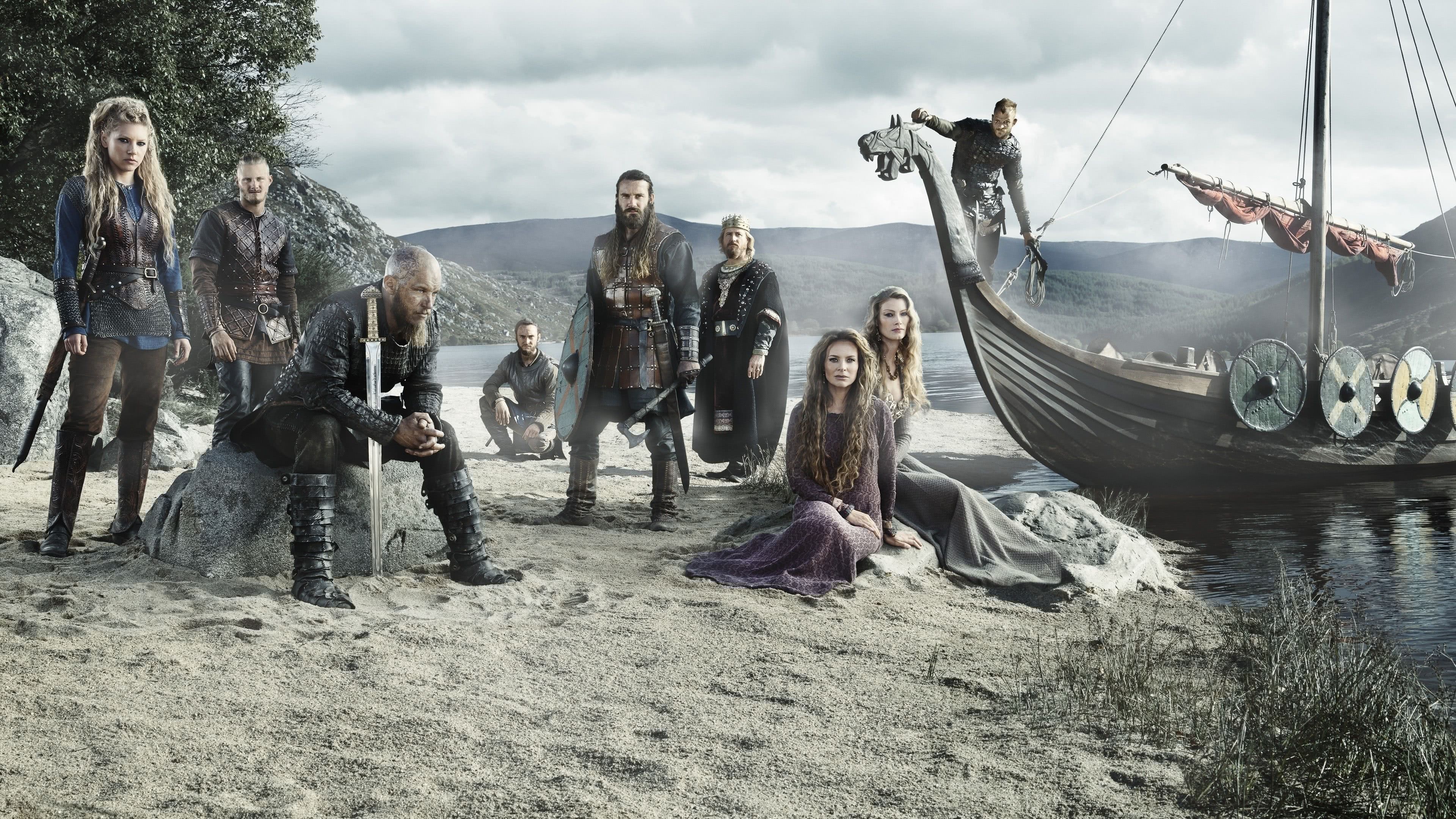 Ragnar Lothbrok, Lagertha, Rollo, Viking longship, Vikings TV series, 4K Desktop wallpaper
