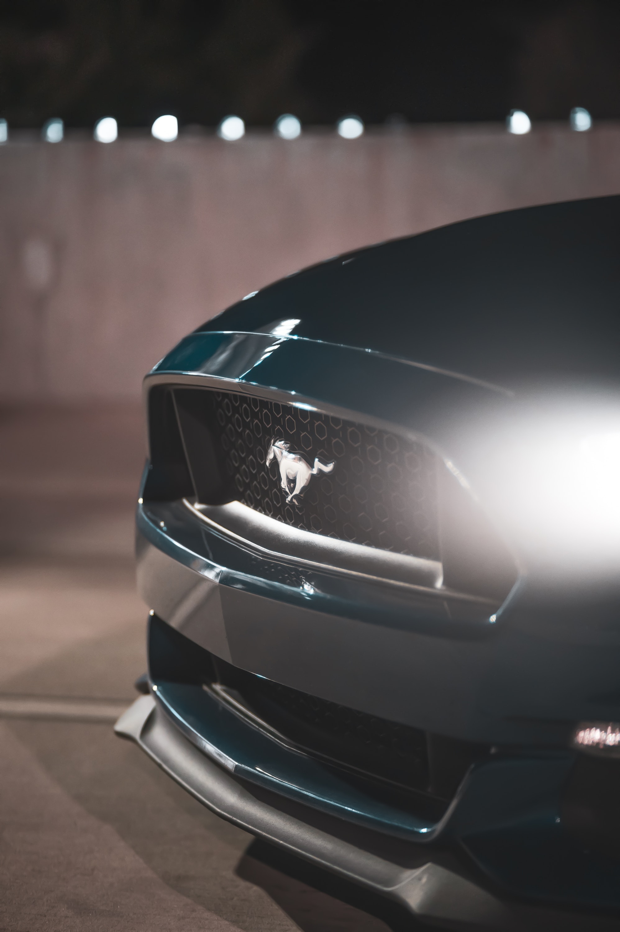 Ford Mustang GT front fascia, Mustang pony emblem, Illuminated headlight beam, HD Phone wallpaper
