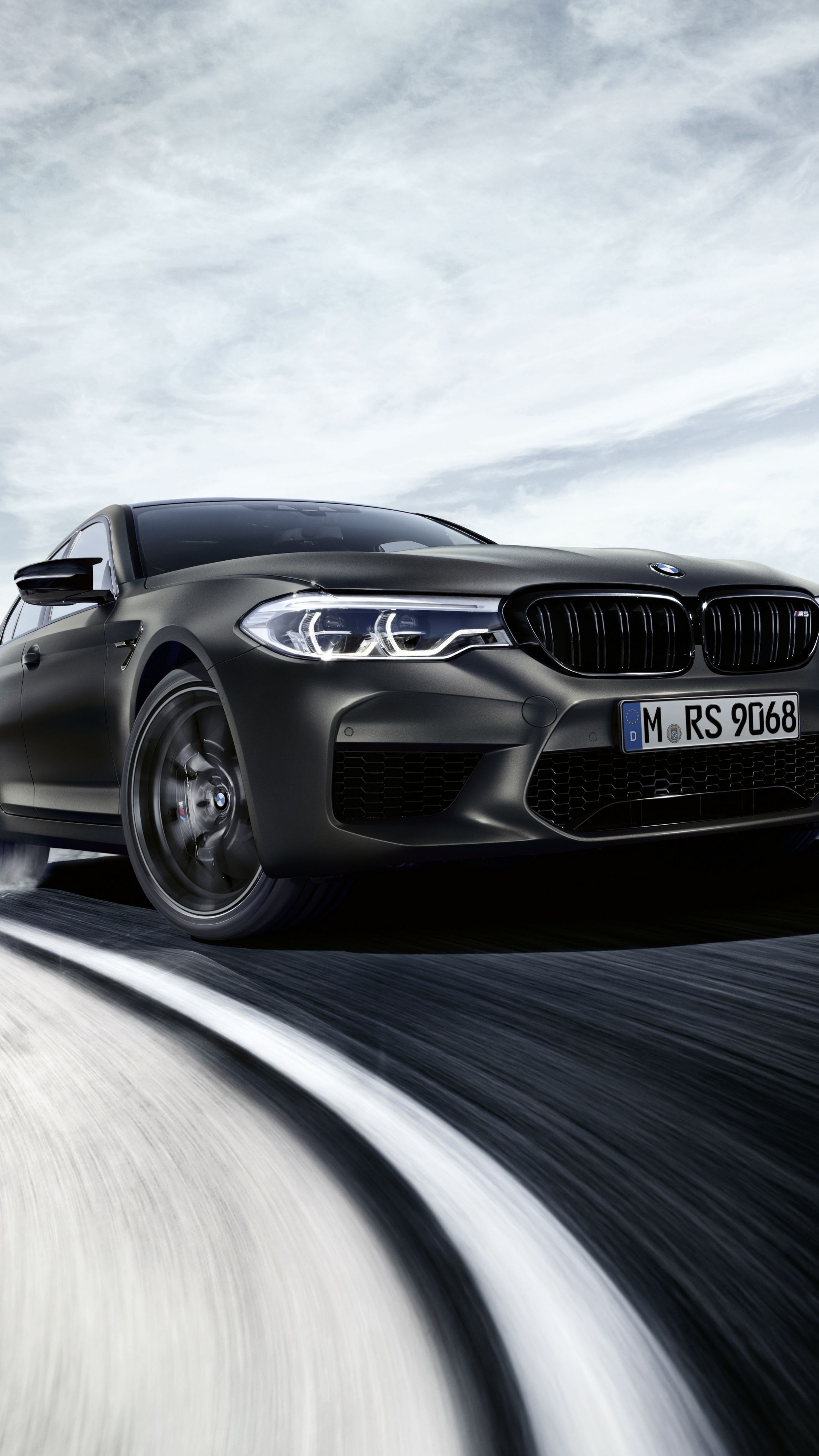 BMW M5 F90, M RS 9068, matte black paint, 4K Phone wallpaper