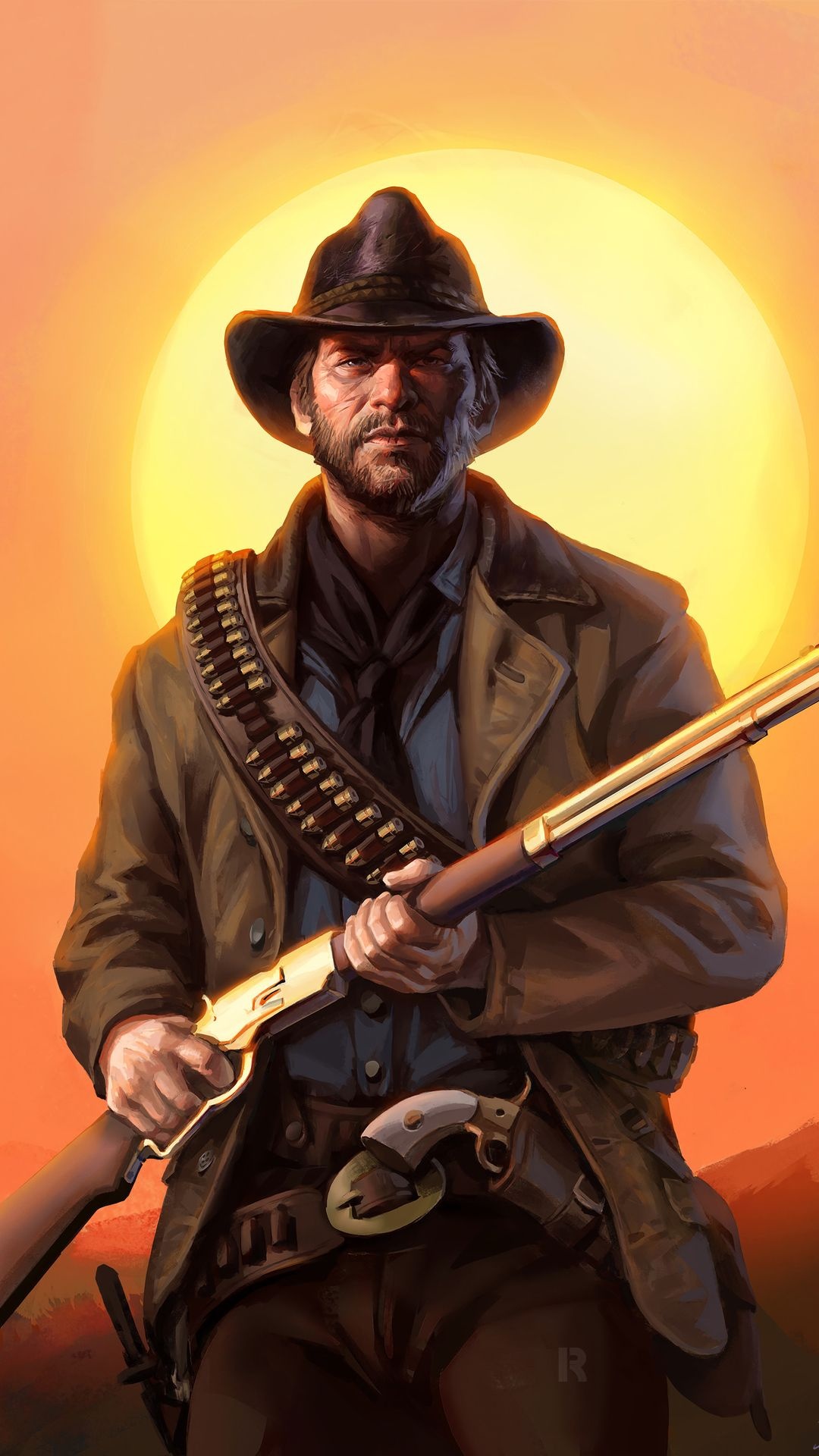 Arthur Morgan, Red Dead Redemption 2, lever-action rifle, Full HD Phone wallpaper