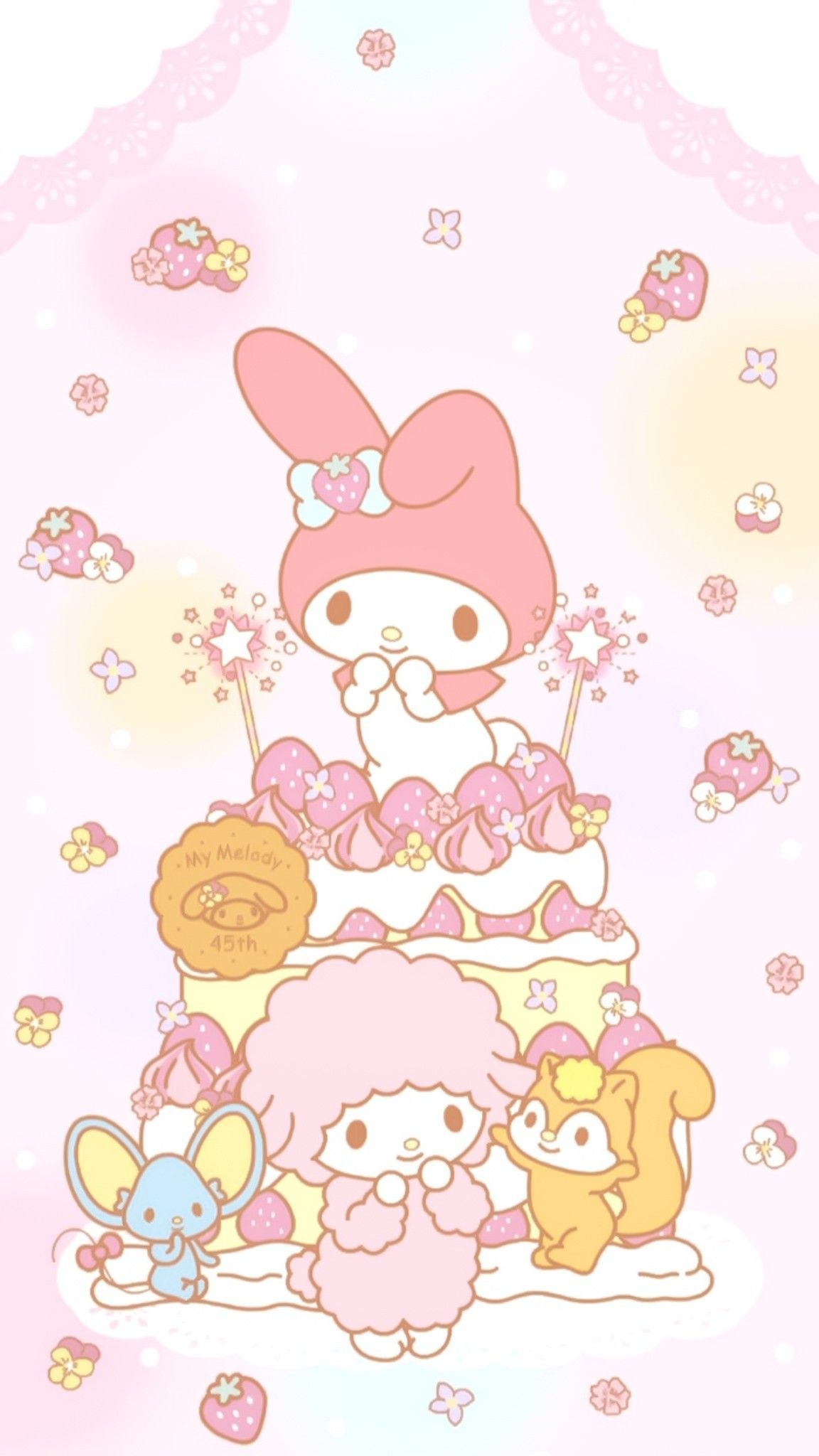 My Melody, My Sweet Piano, My Melody 45th, strawberry celebration cake, HD Phone wallpaper