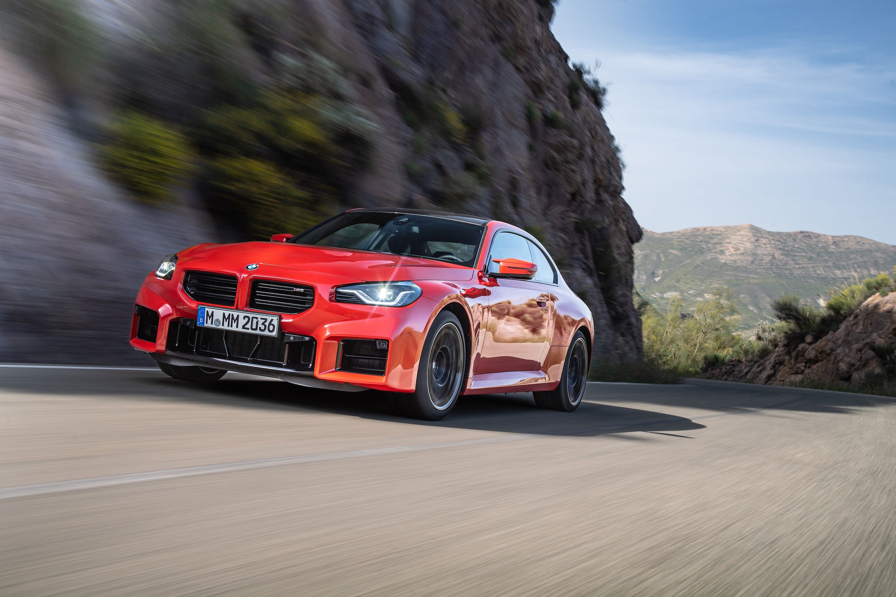 BMW M2 Coupe, Winding mountain road, Motion blur tracking shot, HD Desktop wallpaper