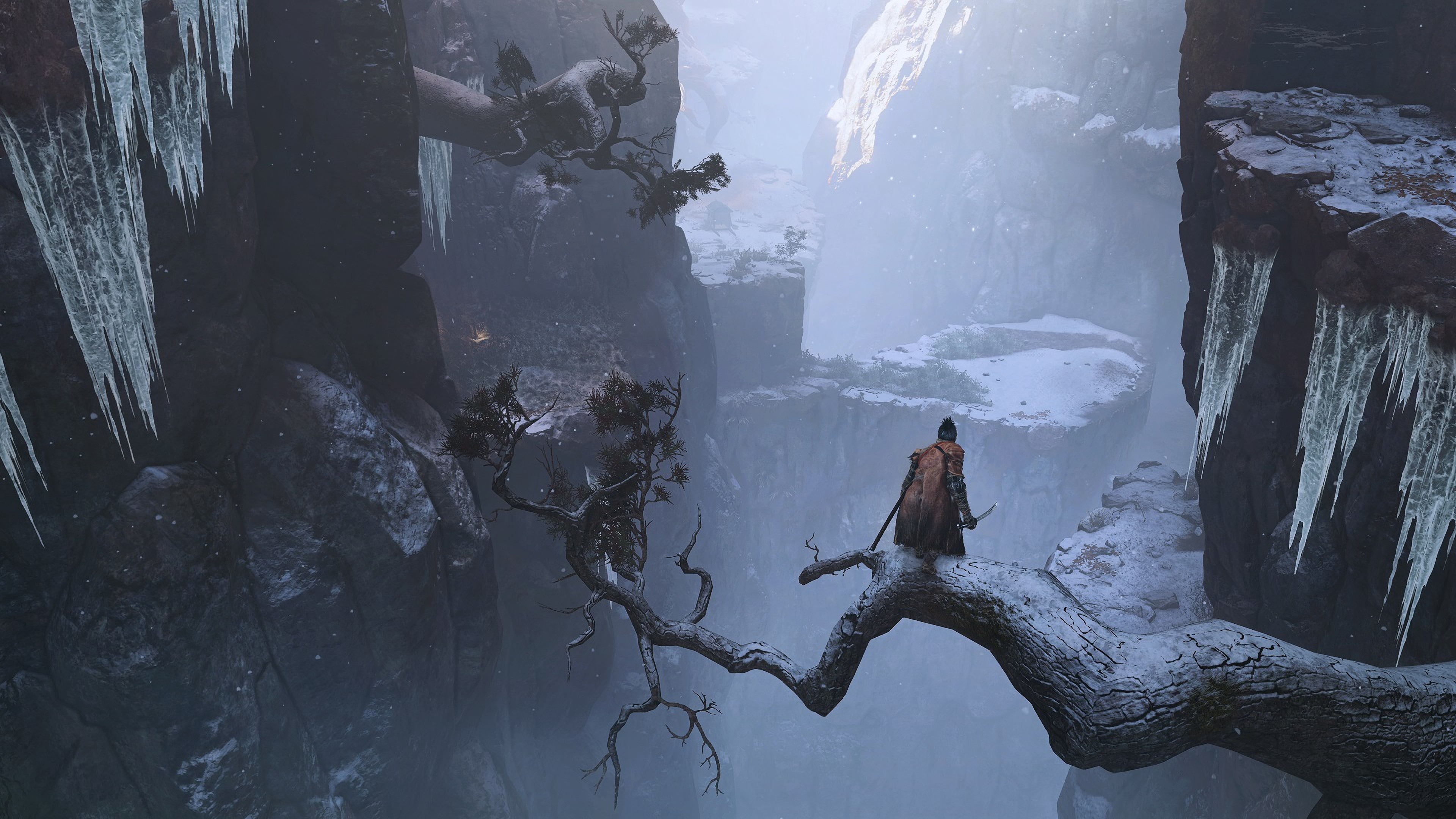Wolf Sekiro, Sunken Valley, snowy tree branch, 4K Desktop wallpaper
