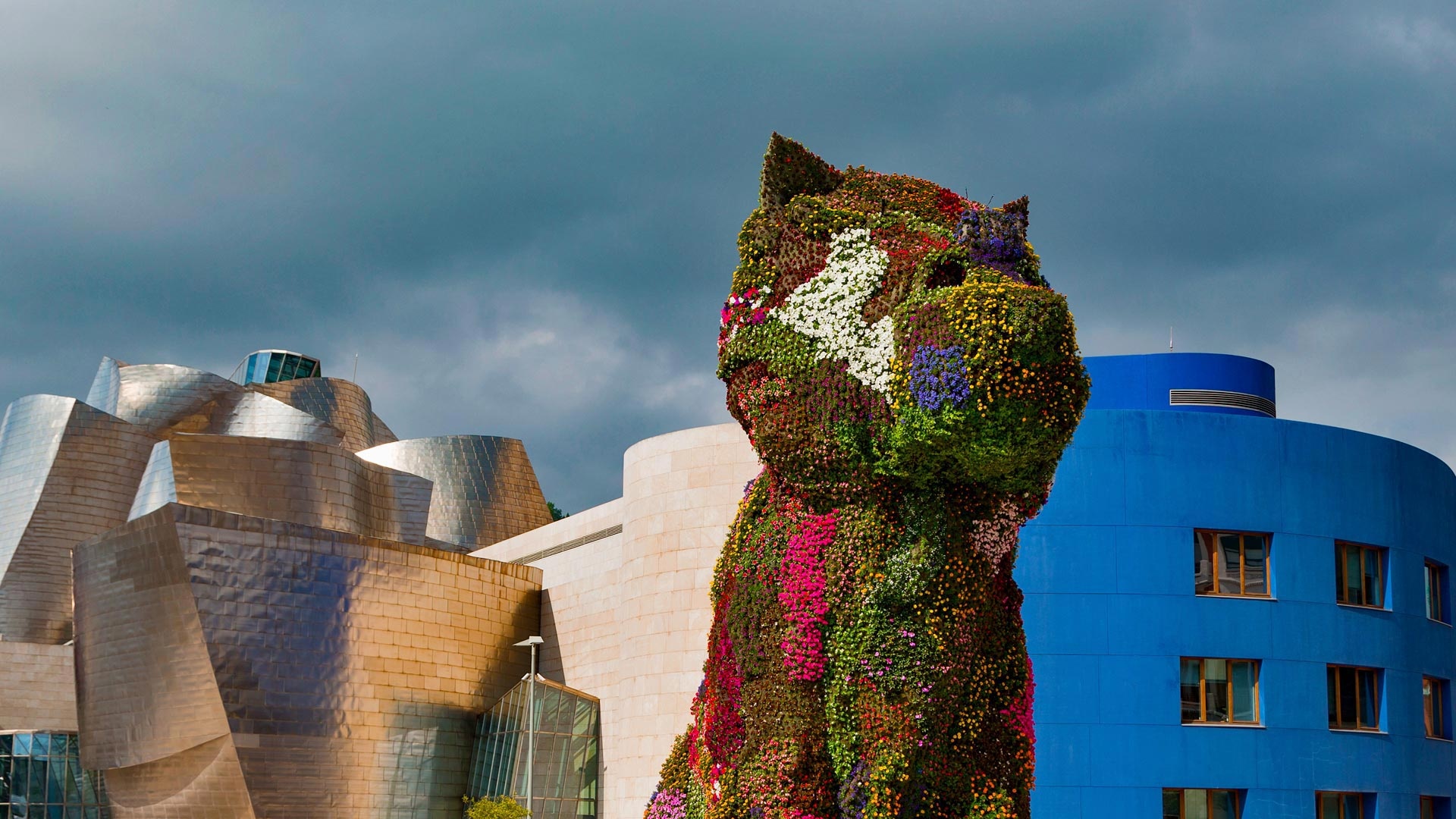 Jeff Koons Puppy, Guggenheim Museum, Bilbao, Spanish art, 1920x1080 Full HD Desktop