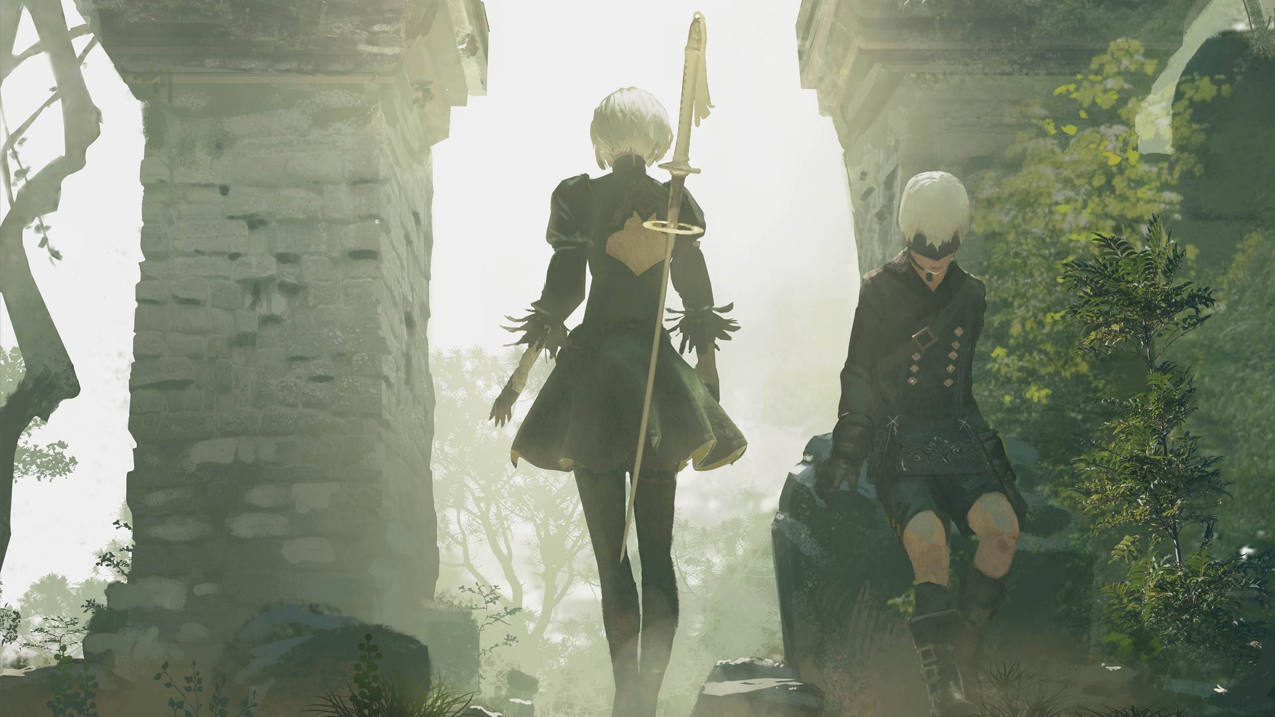 2B, 9S, NieR:Automata stone ruins, HD Desktop wallpaper