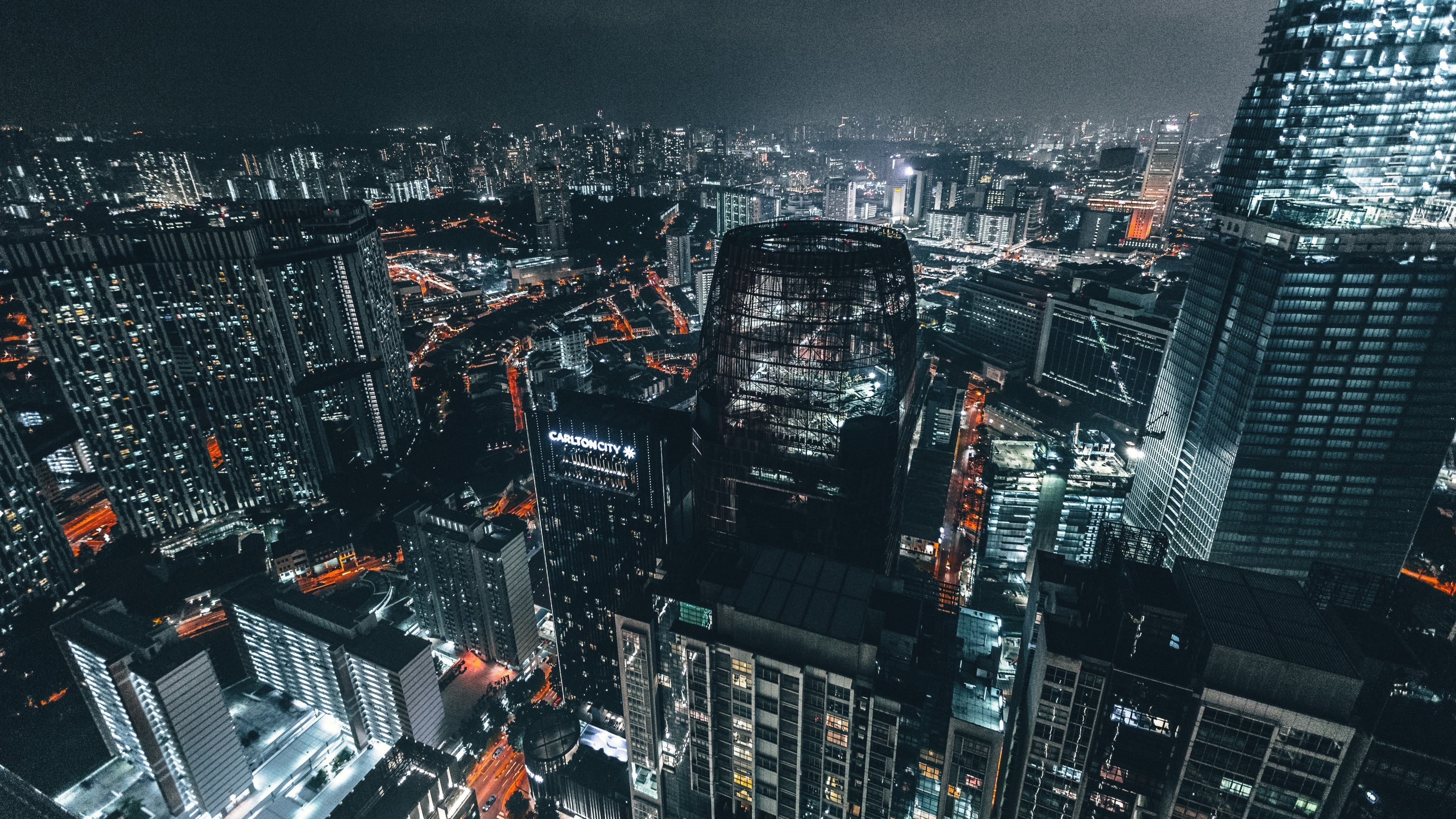 Carlton City Hotel Singapore, Guoco Tower, Singapore night cityscape, 4K Desktop wallpaper