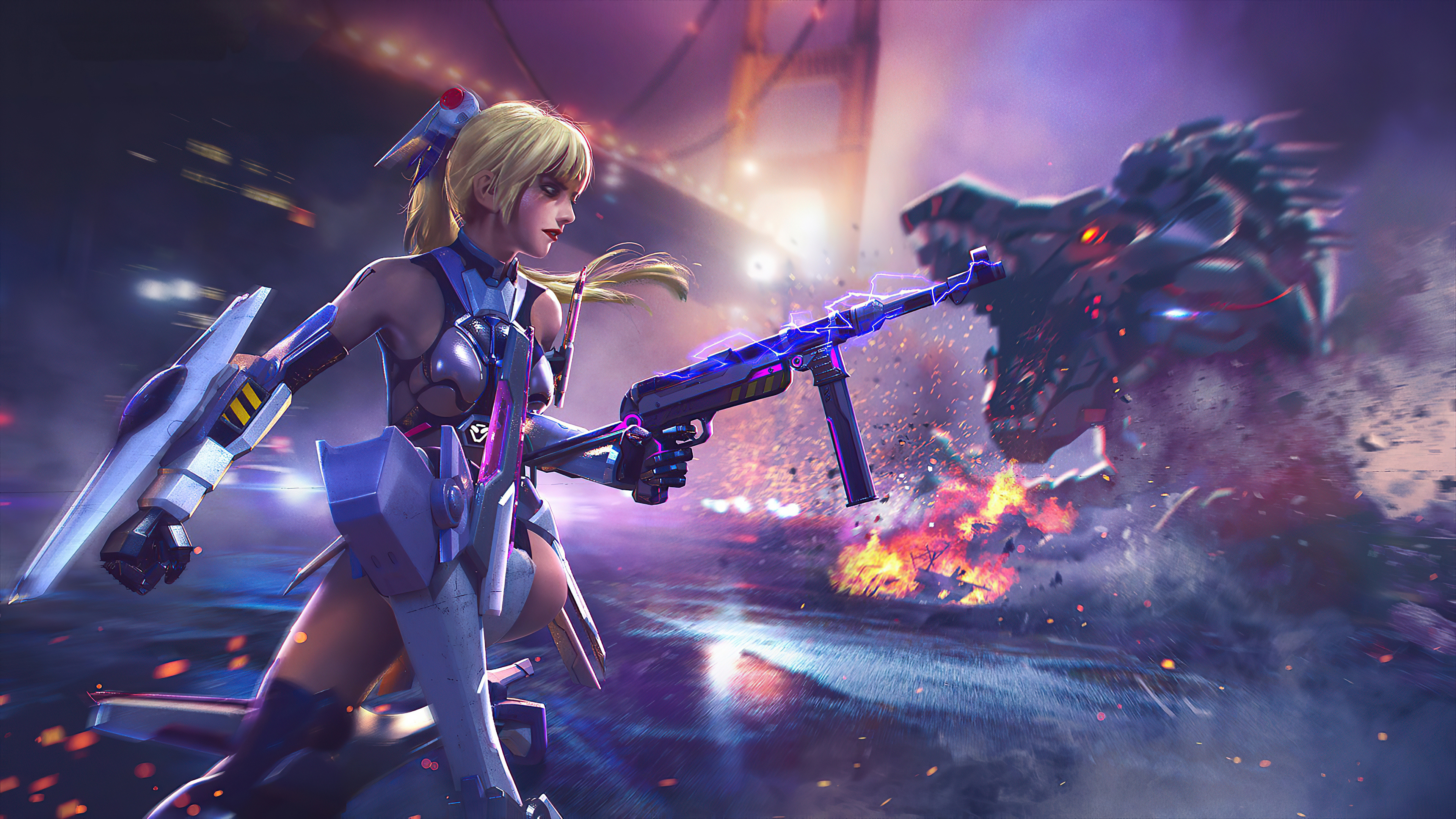 Cyber girl, Garena Free Fire, HD games, 4K wallpapers, 3840x2160 4K Desktop