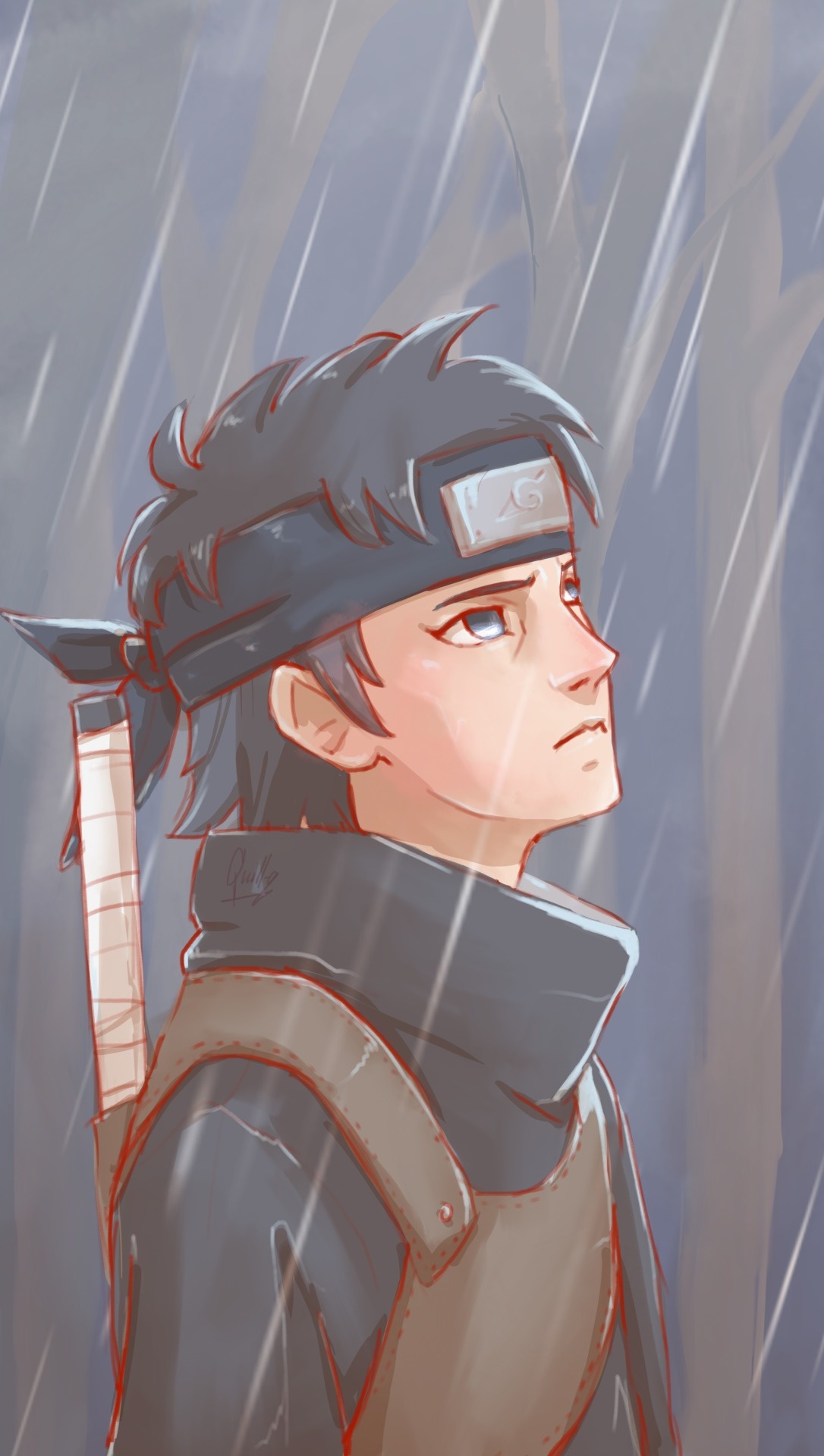 Shisui Uchiha, Leaf Village forehead protector, falling rain, HD Phone wallpaper