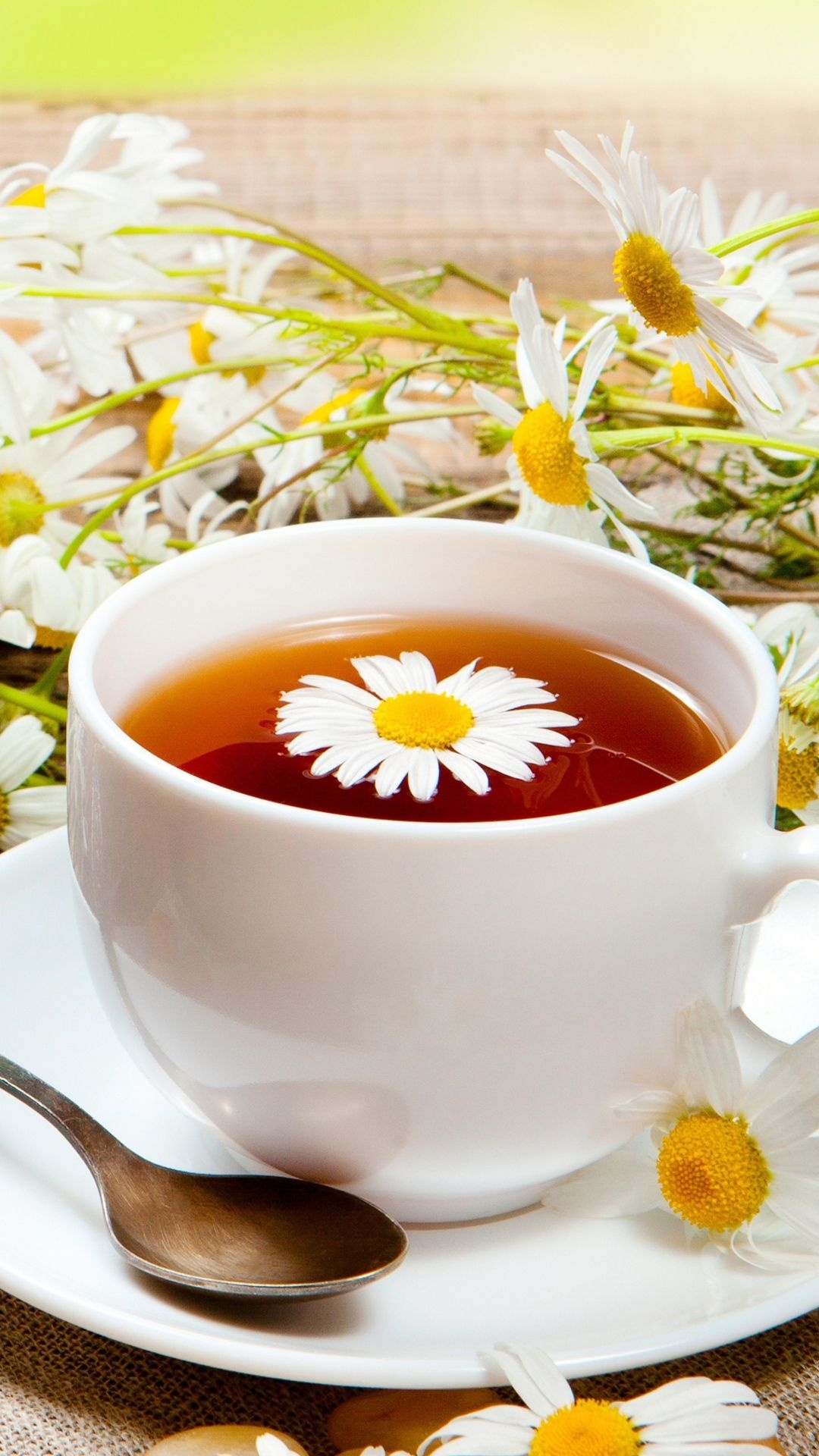 Tea saucer drink, Spoon mug iPhone wallpaper, Chamomile tea, Health benefits, 1080x1920 Full HD Phone