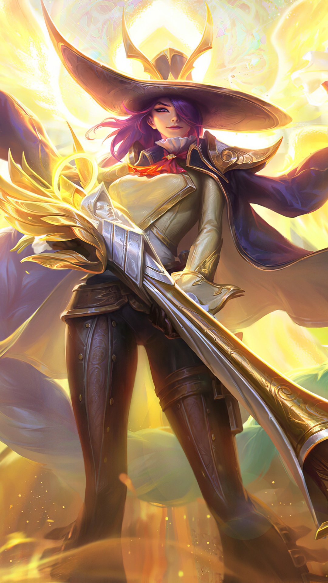 Lesley Angelic Agent, ornate golden sniper rifle, radiant angel wings, Full HD Phone wallpaper
