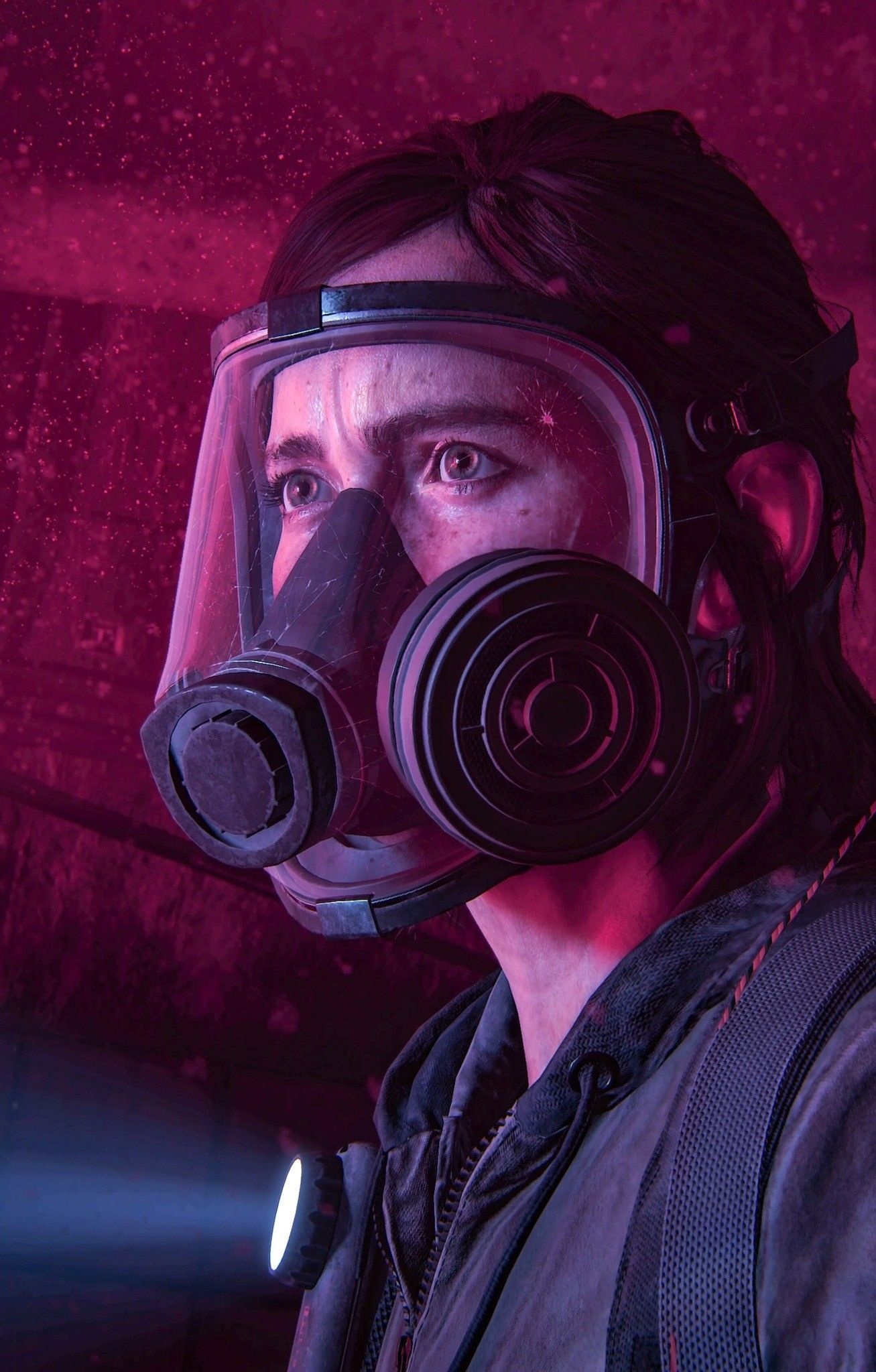 Ellie Williams, full-face gas mask, red flare lighting, HD Phone wallpaper