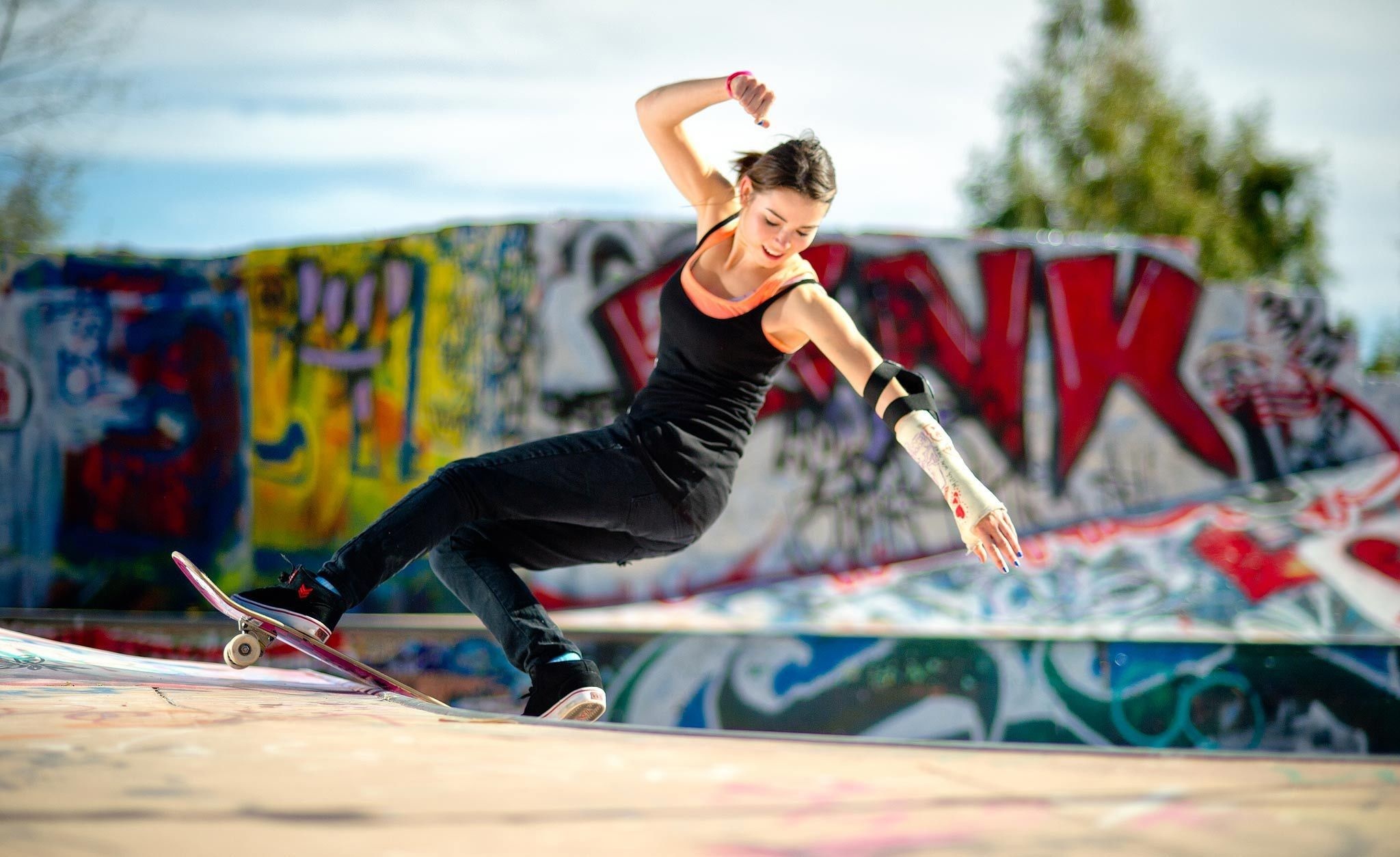 Skater girl power, Fearless attitude, Stylish maneuvers, Empowering sport, 2050x1260 HD Desktop