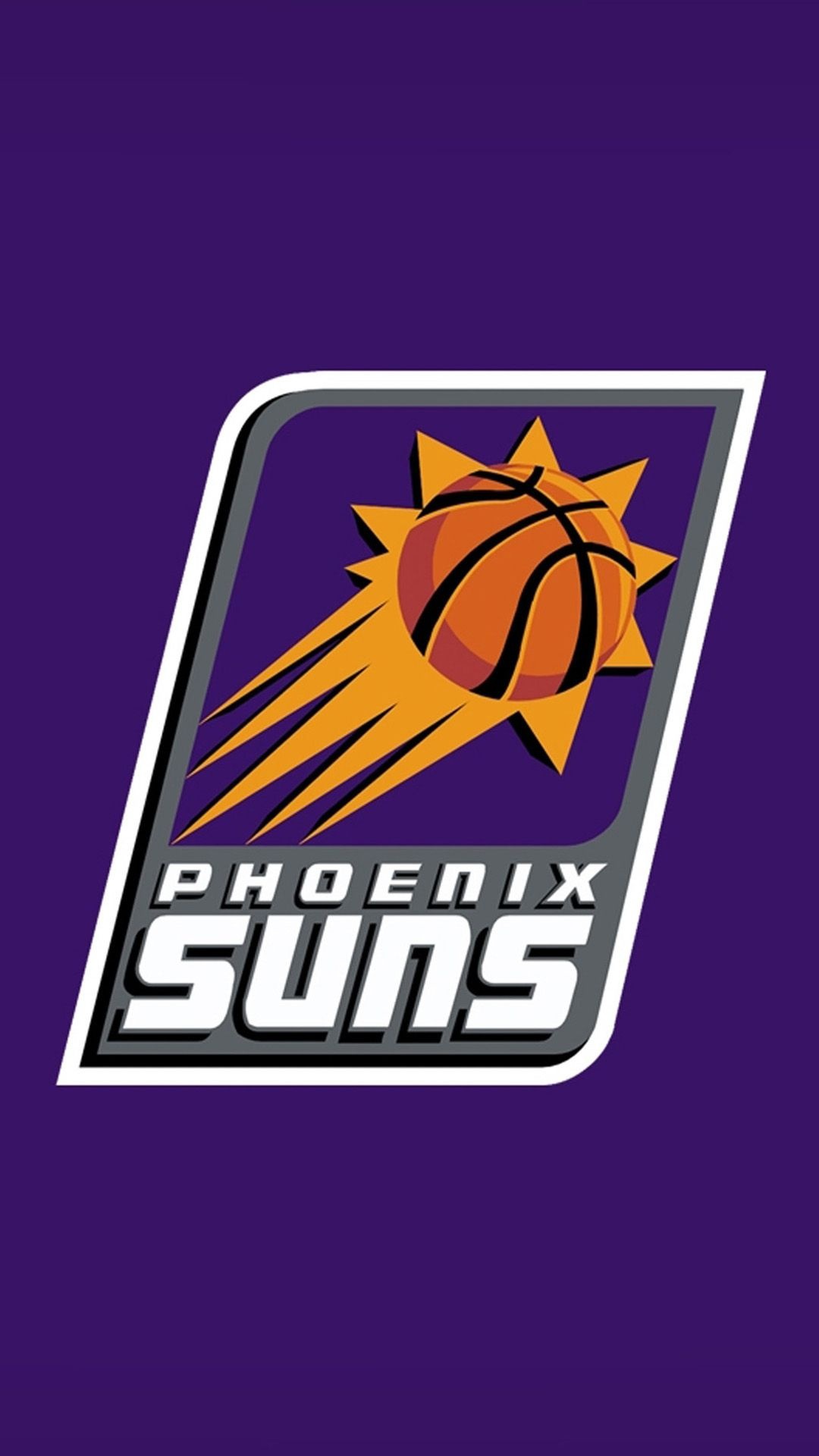 Phoenix Suns shield logo, Flaming sun basketball emblem, Purple backdrop with NBA branding, Full HD Phone wallpaper