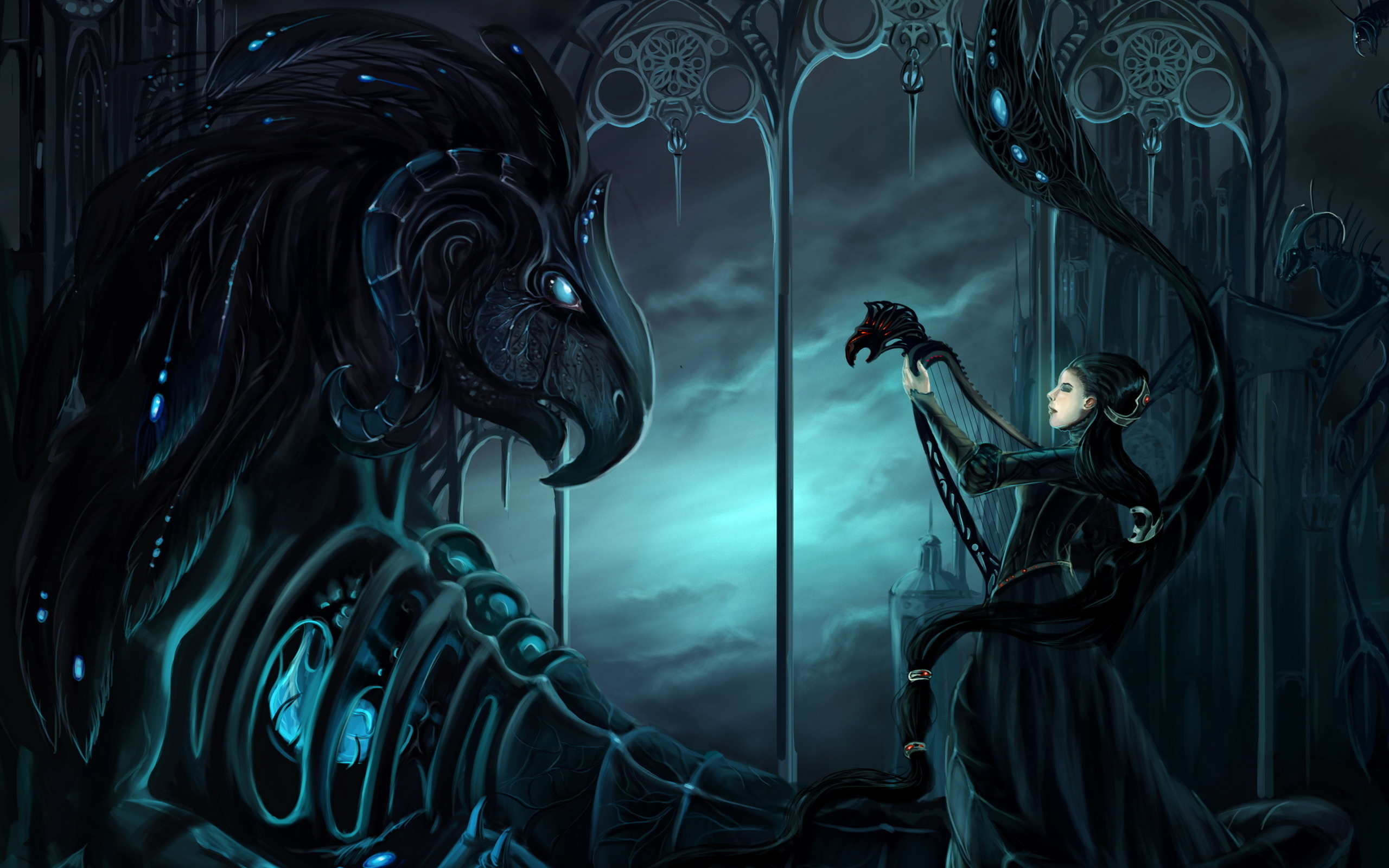 Gothic fantasy art, Dark mech dragons, Female warriors, Moody wallpaper, 2560x1600 HD Desktop