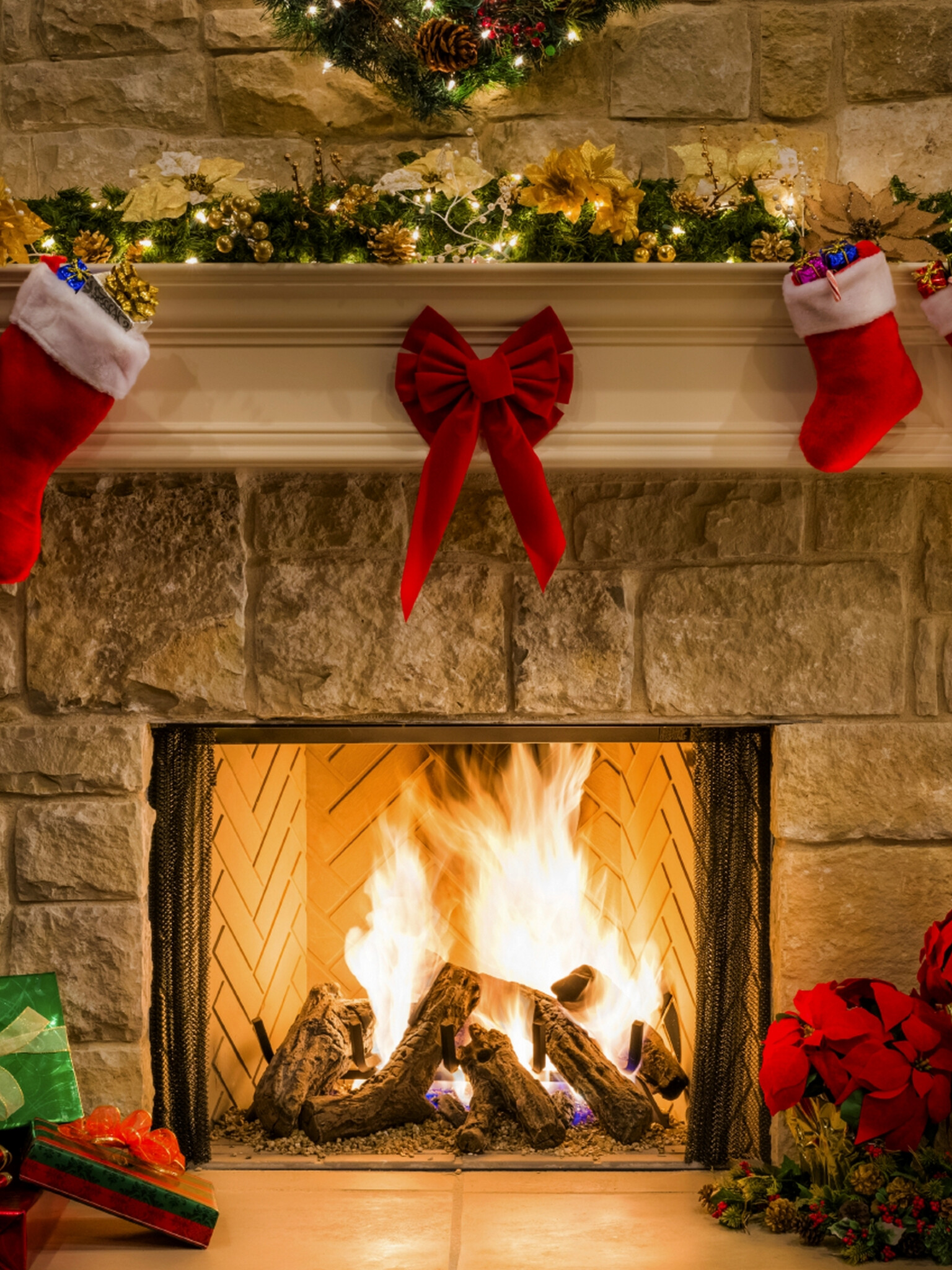 Christmas Fireplace, Free download, Christmas wallpaper, High-definition, 1540x2050 HD Phone