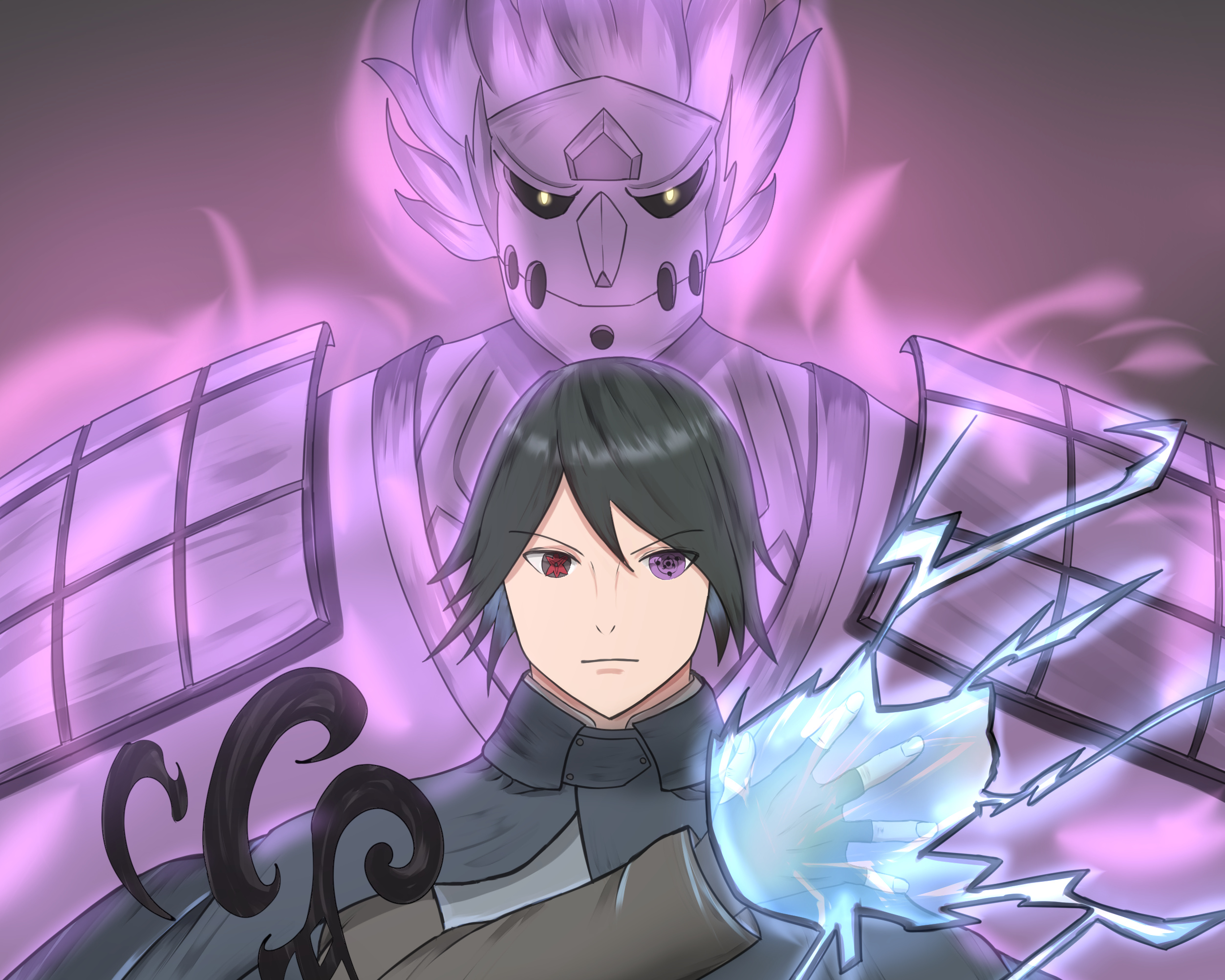 Sasuke Uchiha, Sasuke's Susanoo, Chidori lightning, HD Desktop wallpaper