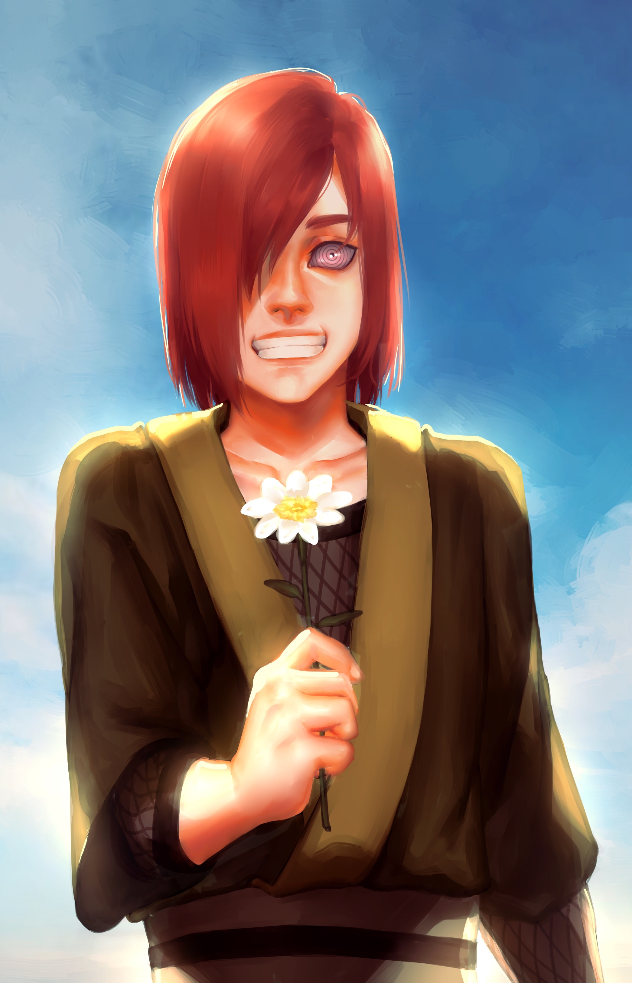 Young Nagato, Rinnegan eye, white daisy flower, HD Phone wallpaper