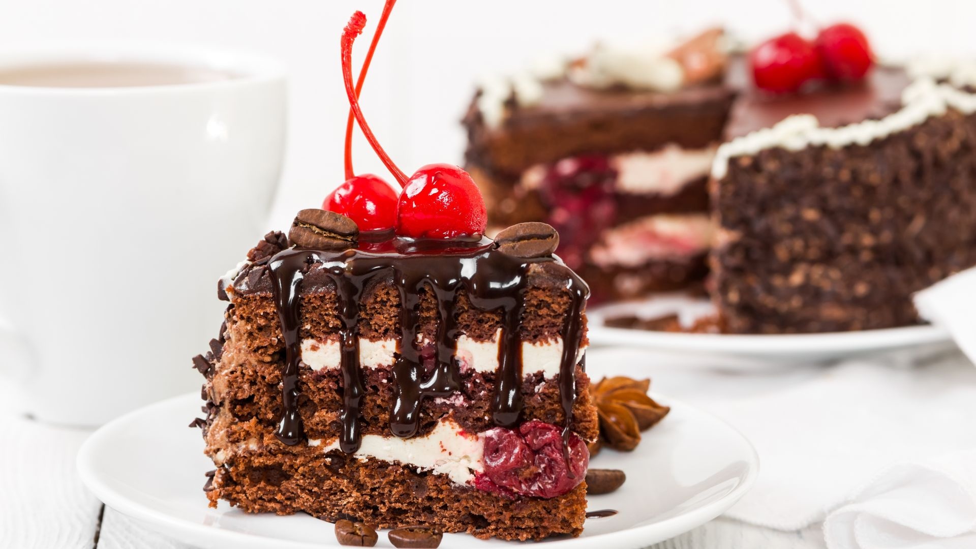 Cake slice with cherry, Delicious dessert, Rich flavors, Irresistible indulgence, 1920x1080 Full HD Desktop