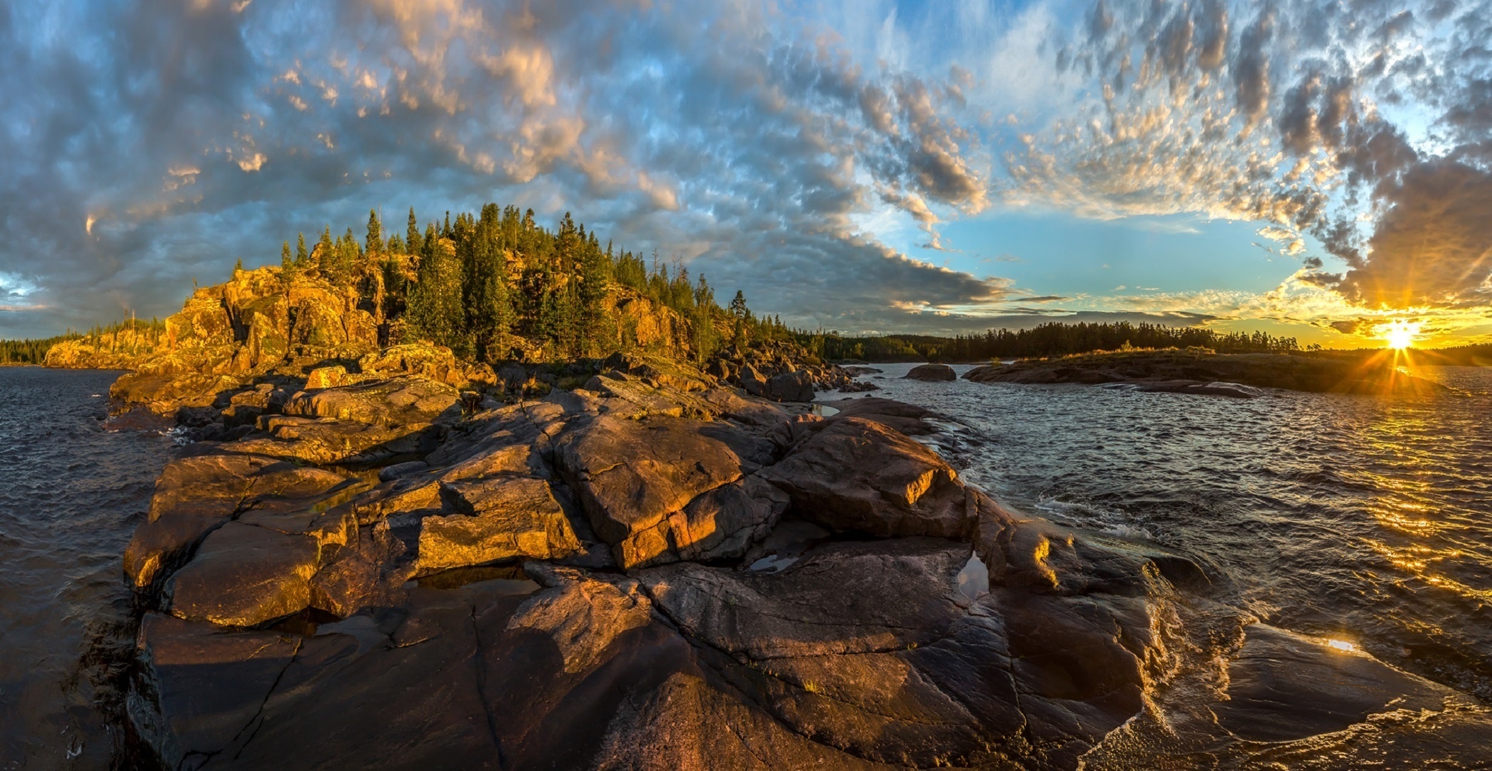 Ladoga Lake, Beautiful pictures photo, Picture Karelia lake, Ladoga dawn rock, 2090x1080 HD Desktop