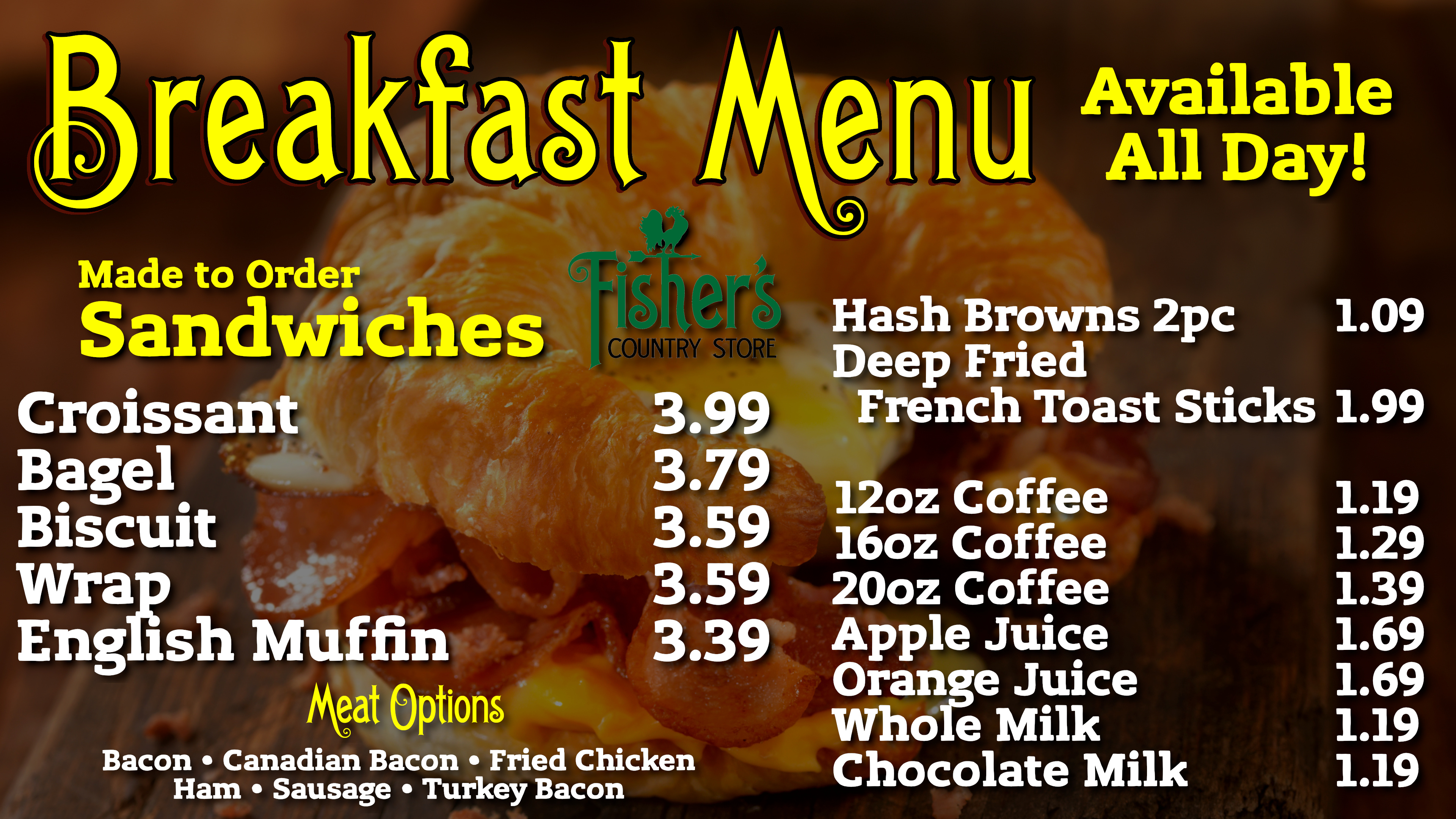 Menu, Food, Fisher's country store, Cafe menu, 3840x2160 4K Desktop