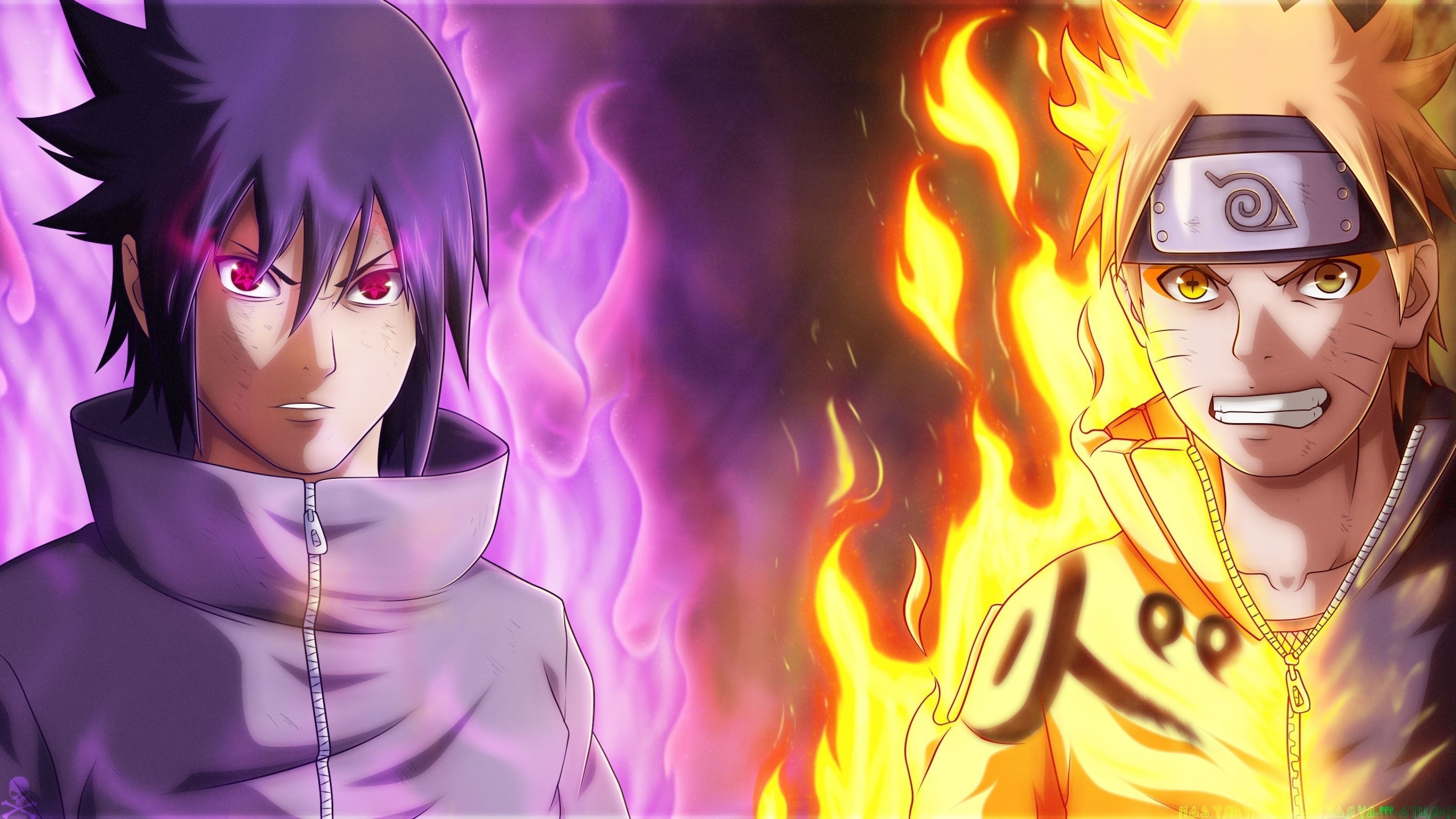 Sasuke Uchiha, Naruto Uzumaki, Kurama Chakra Mode, 4K Desktop wallpaper