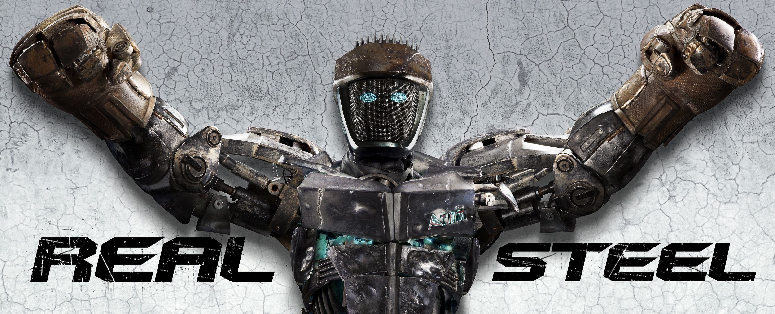 Real Steel film, Atom robot wallpapers, High-quality backgrounds, Futuristic sports, 3280x1340 Dual Screen Desktop