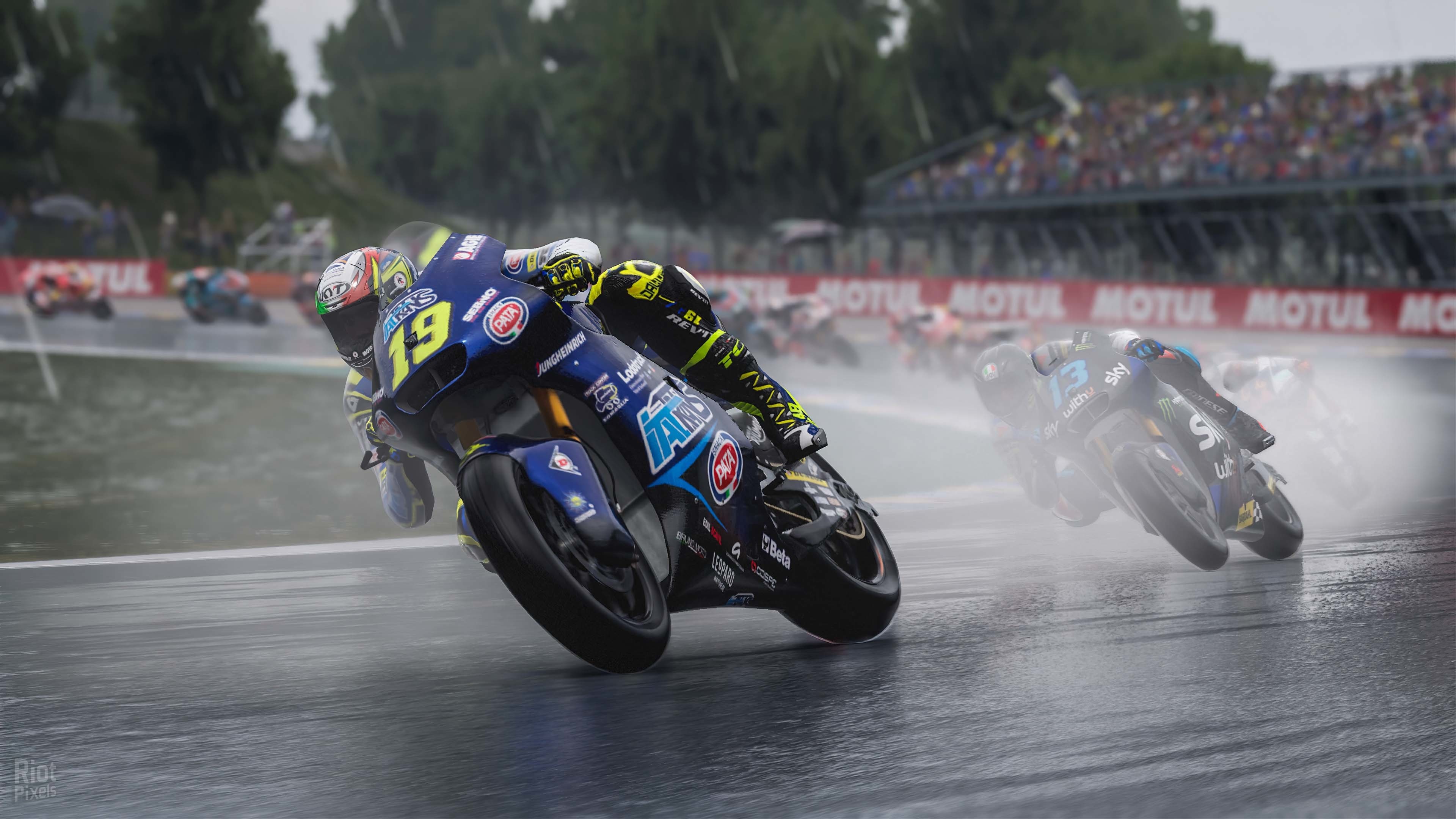 MotoGP 22, Italtrans Racing Team motorcycle, Wet racetrack surface spray, 4K Desktop wallpaper