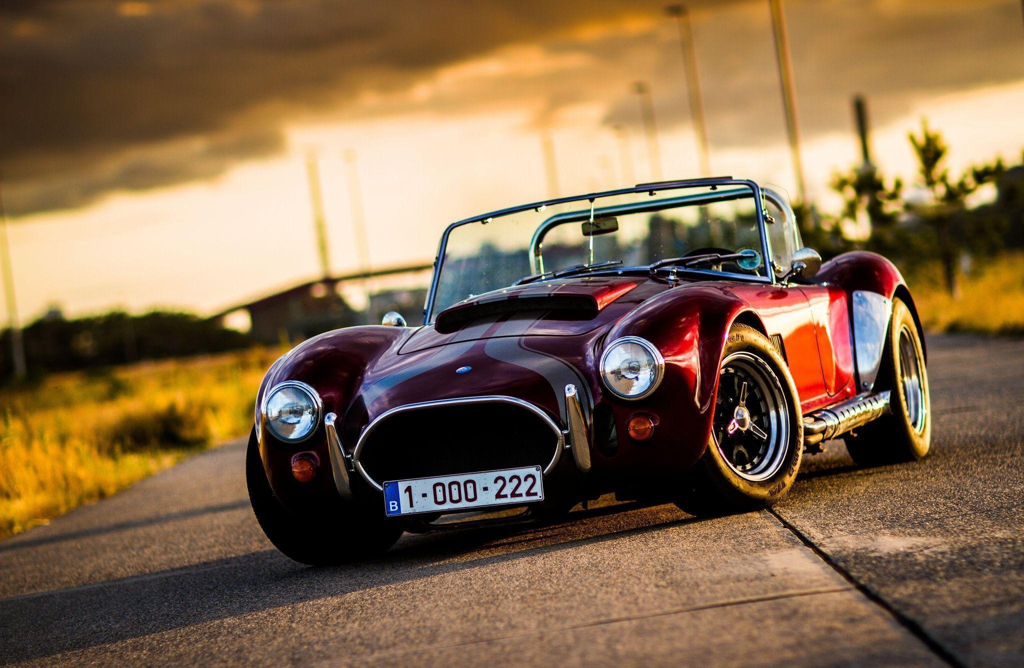 Shelby Cobra 427, 1-000-222 license plate, golden hour asphalt road, HD Desktop wallpaper