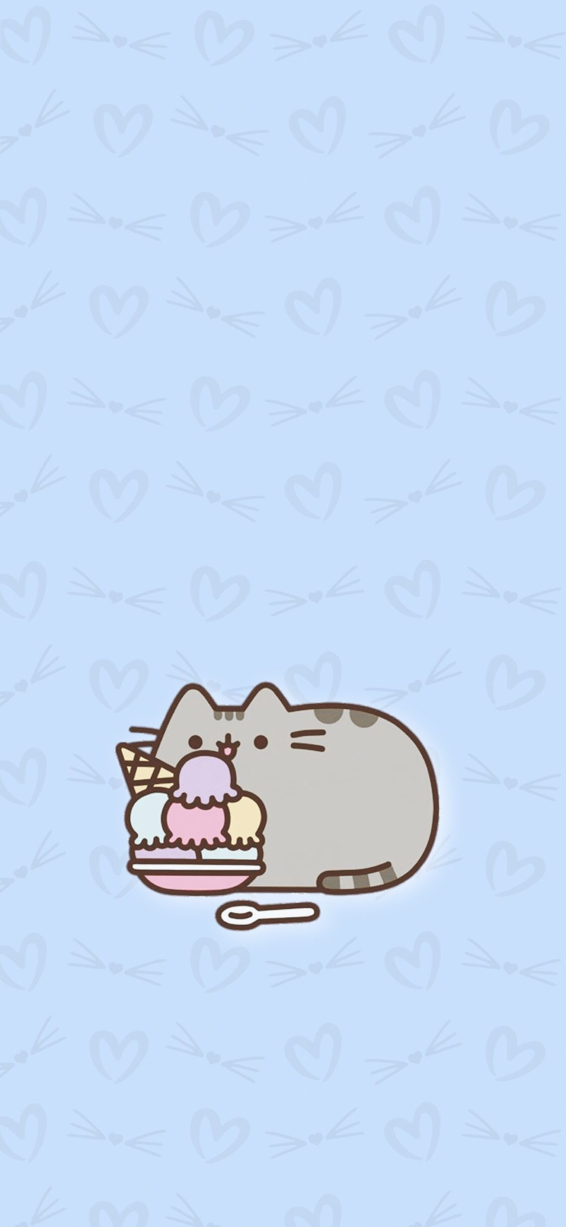 Pusheen, Ice cream sundae, Pastel blue pattern, HD Phone wallpaper