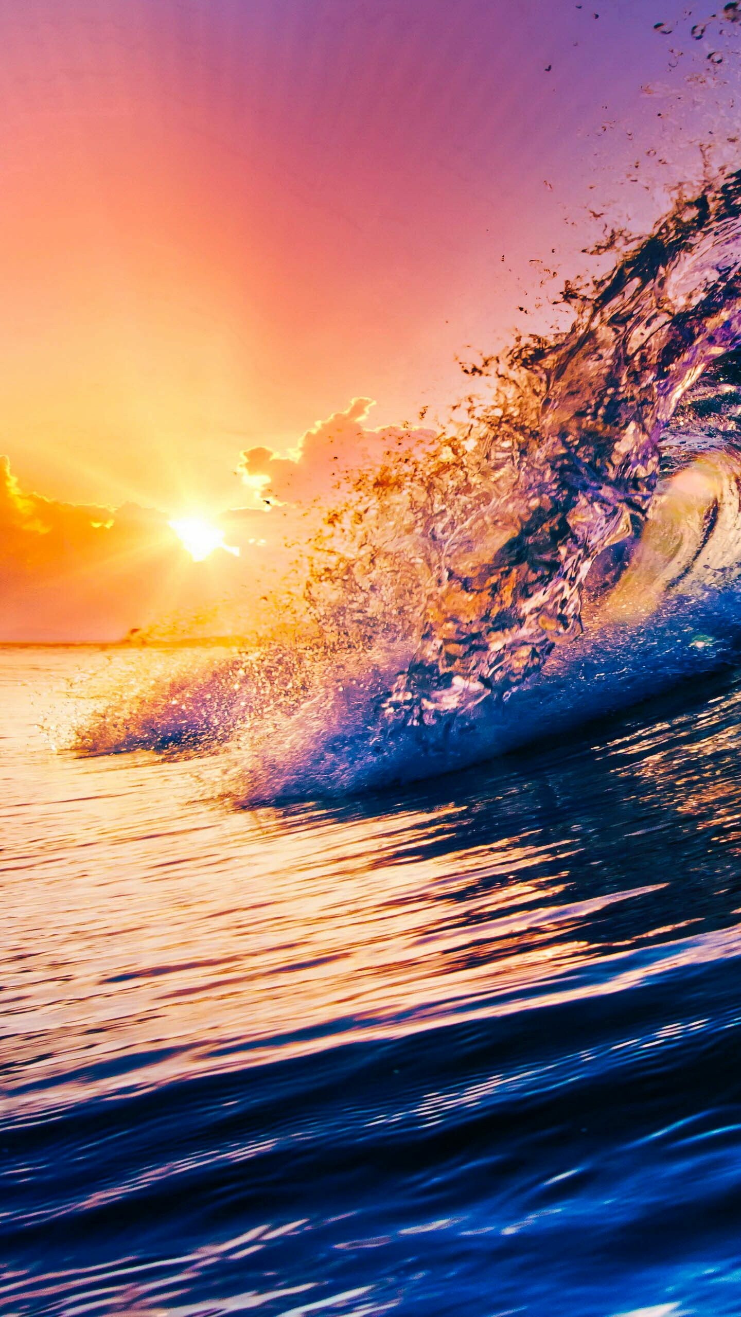 Ocean waves, Sun Wallpaper, 1440x2560 HD Phone