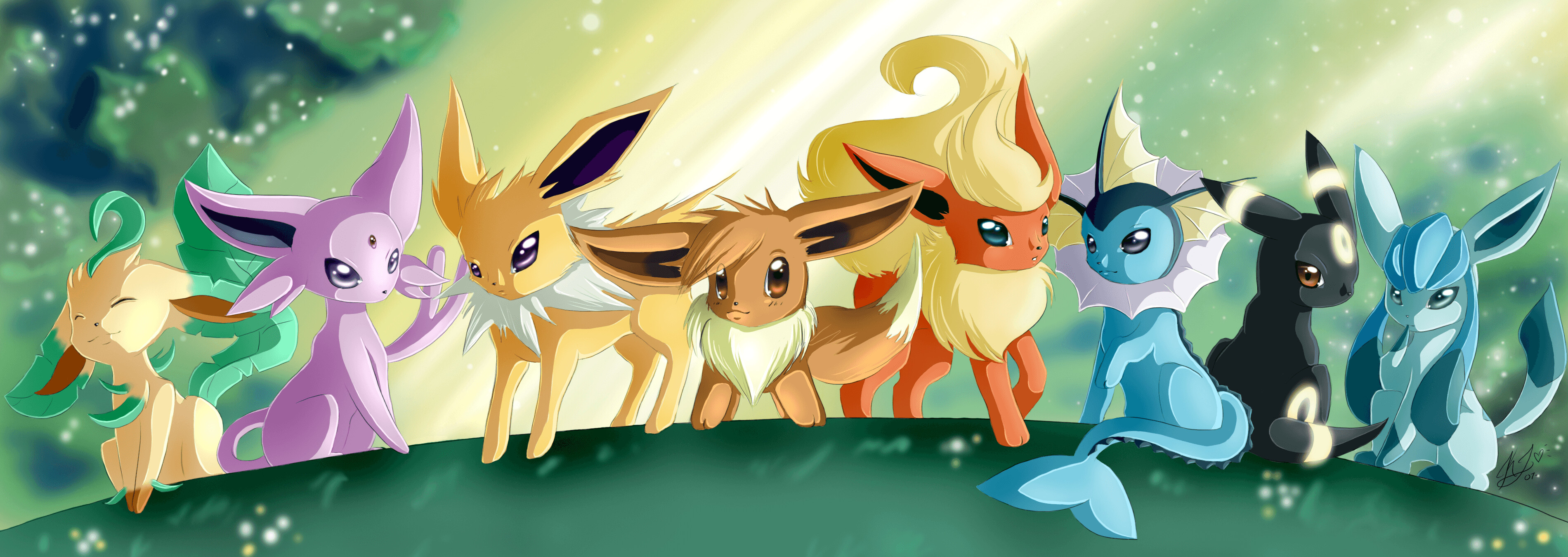 Eevee evolution, Pokmon wallpapers, Glaceon art, Gaming backgrounds, 3800x1350 Dual Screen Desktop