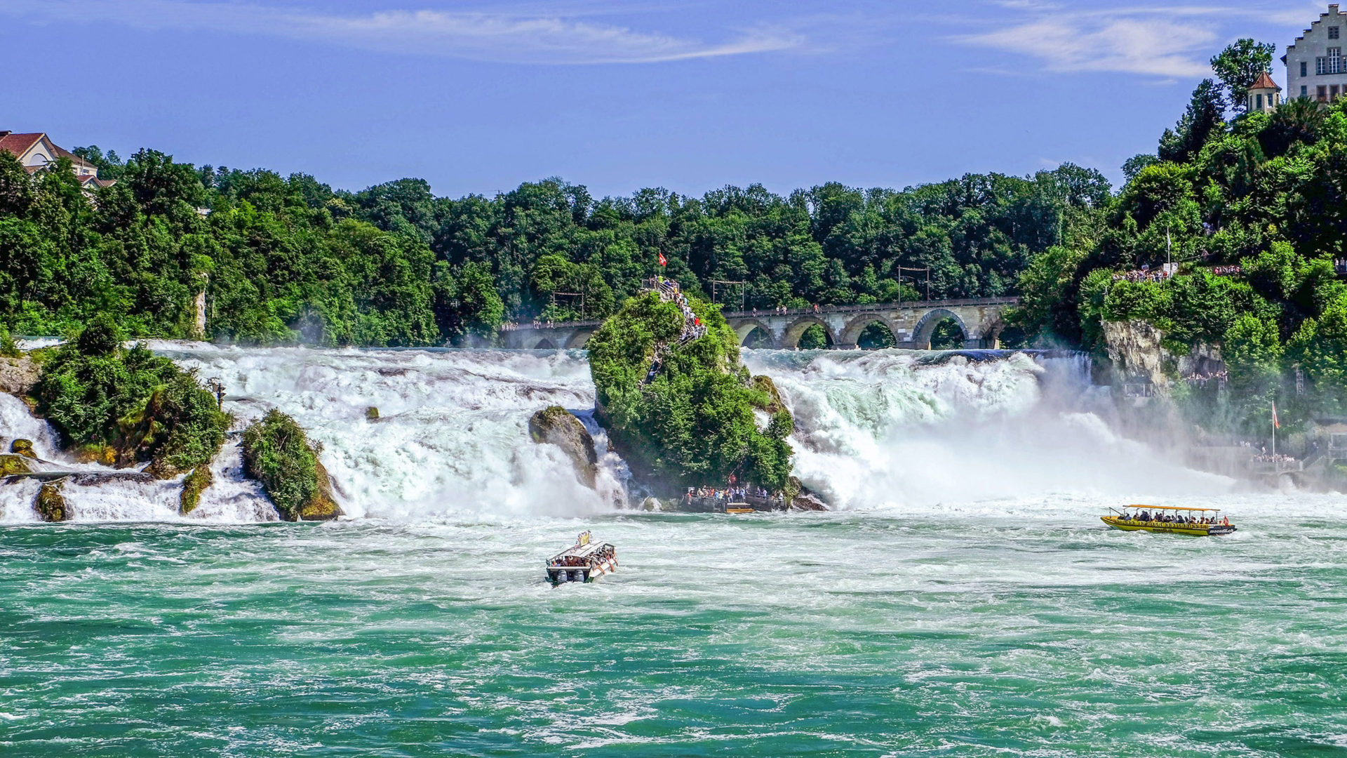 Rhine Falls, Schaffhausen, Switzerland, Summer landscape, 1920x1080 Full HD Desktop