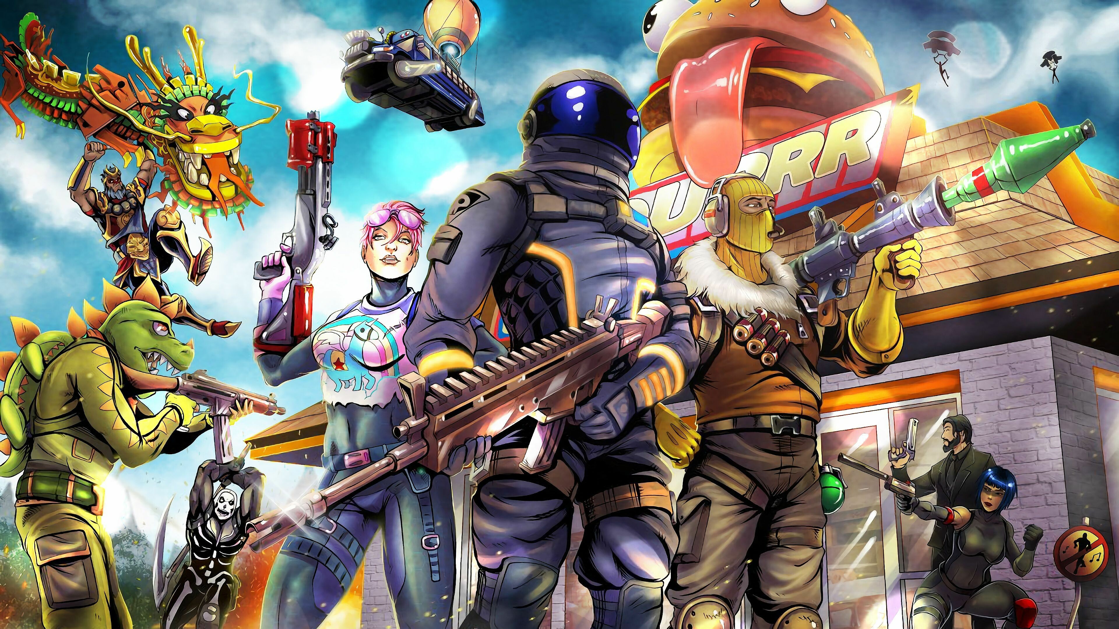 Fortnite Wallpaper, Iconic characters, Exciting action, Vibrant visuals, 3840x2160 4K Desktop