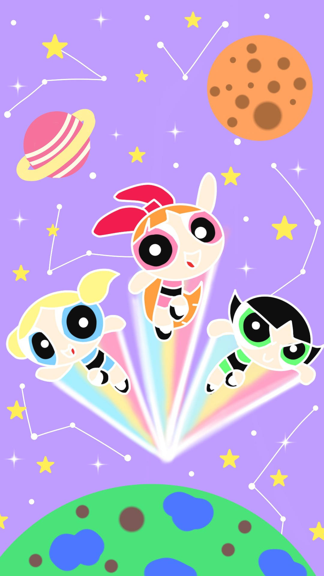 The Powerpuff Girls, Blossom, Bubbles, Buttercup, Cartoon outer space, Full HD Phone wallpaper