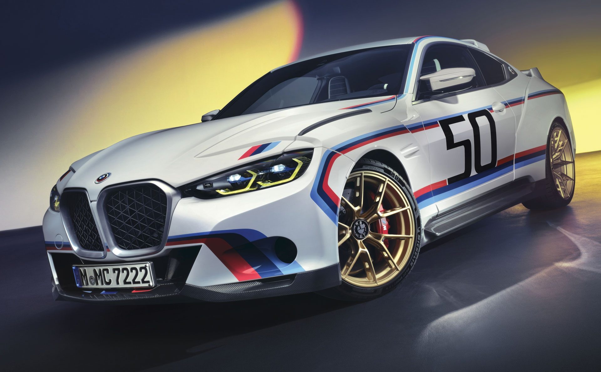 BMW 3.0 CSL, Gold center-lock wheels, BMW M racing livery, HD Desktop wallpaper