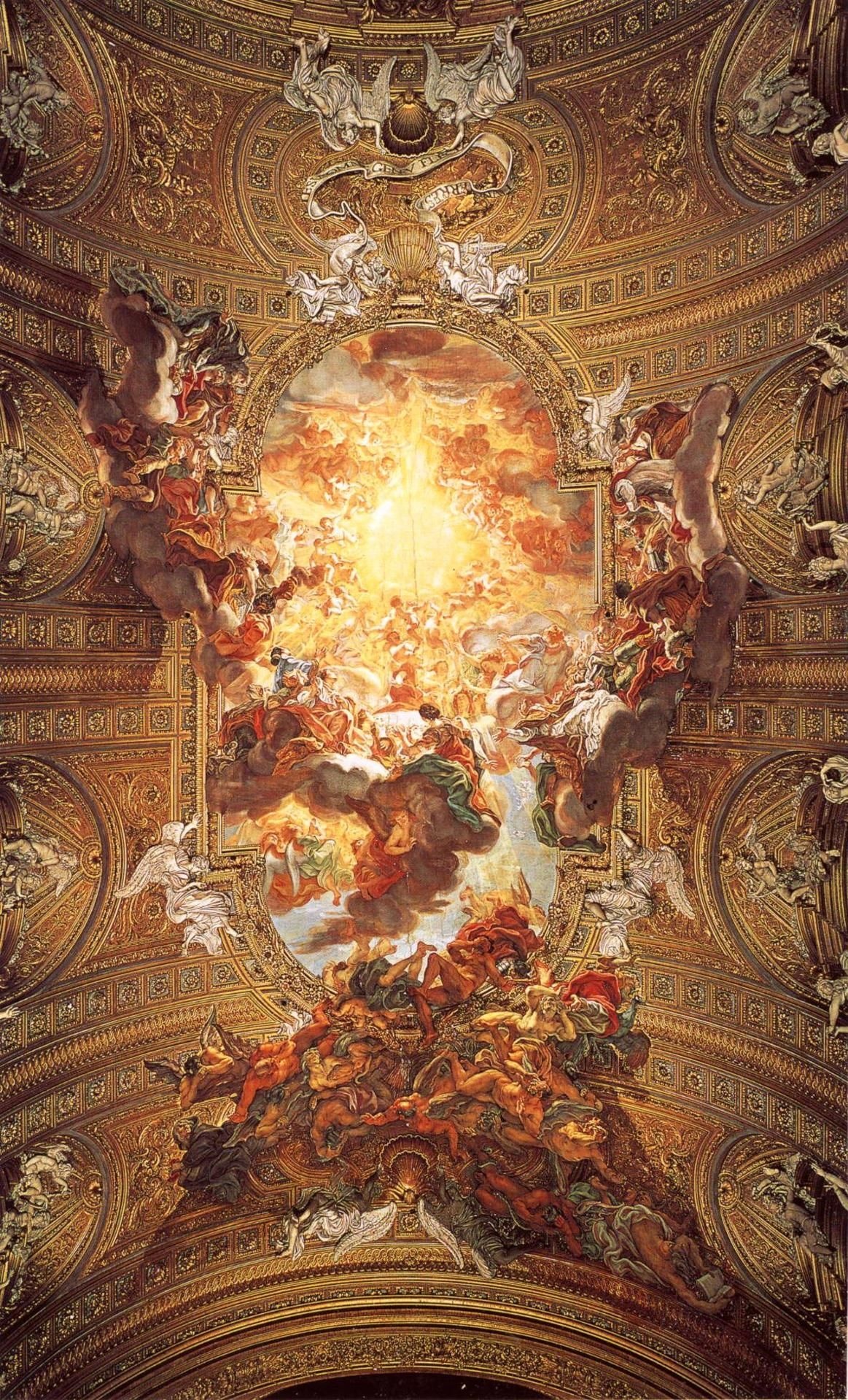 Triumph of the Name of Jesus, Chiesa del Gesù, Gilded Baroque ceiling fresco, HD Phone wallpaper