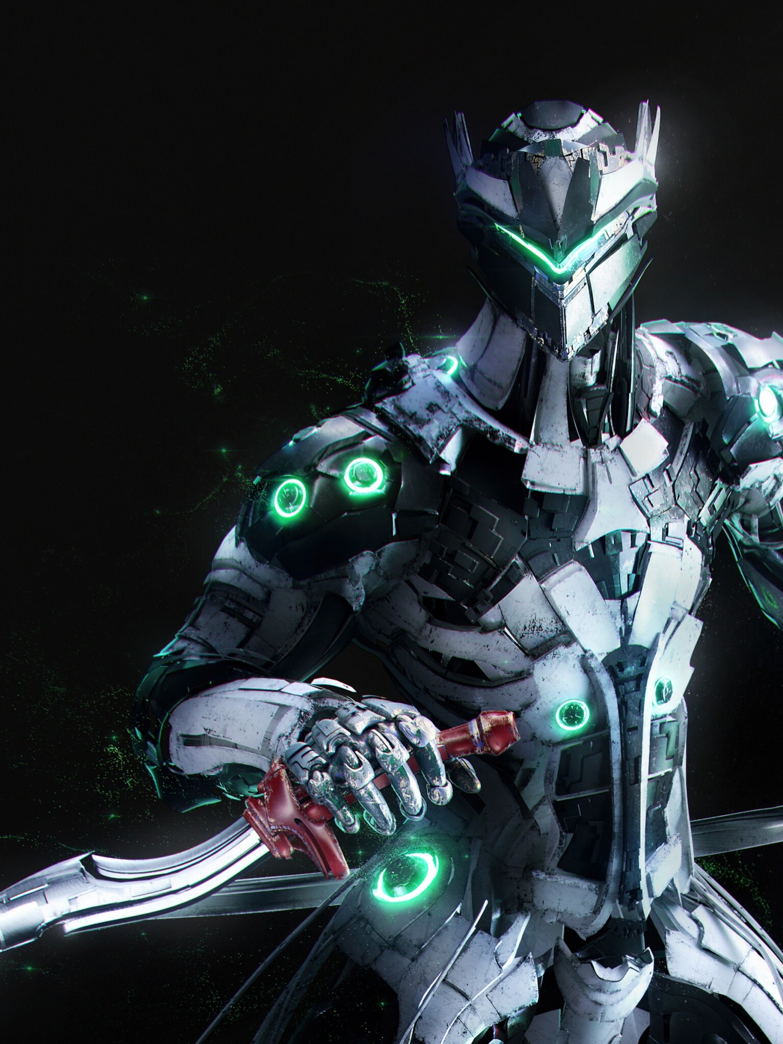 Genji wallpaper, 4K resolution, Dark background, CGI art, 1540x2050 HD Phone