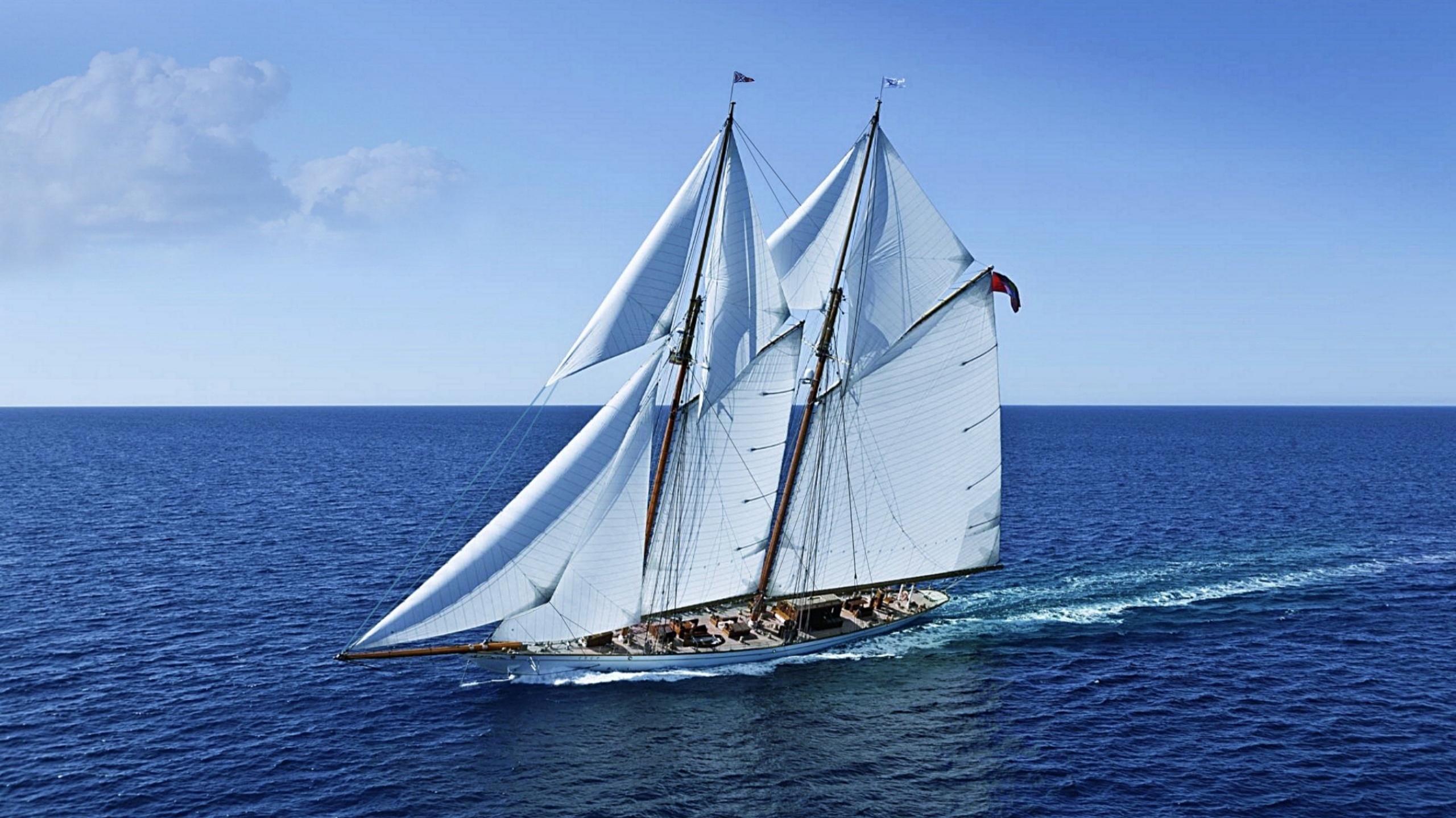 White Sail Boat, Sea, 2560x1440 HD Desktop