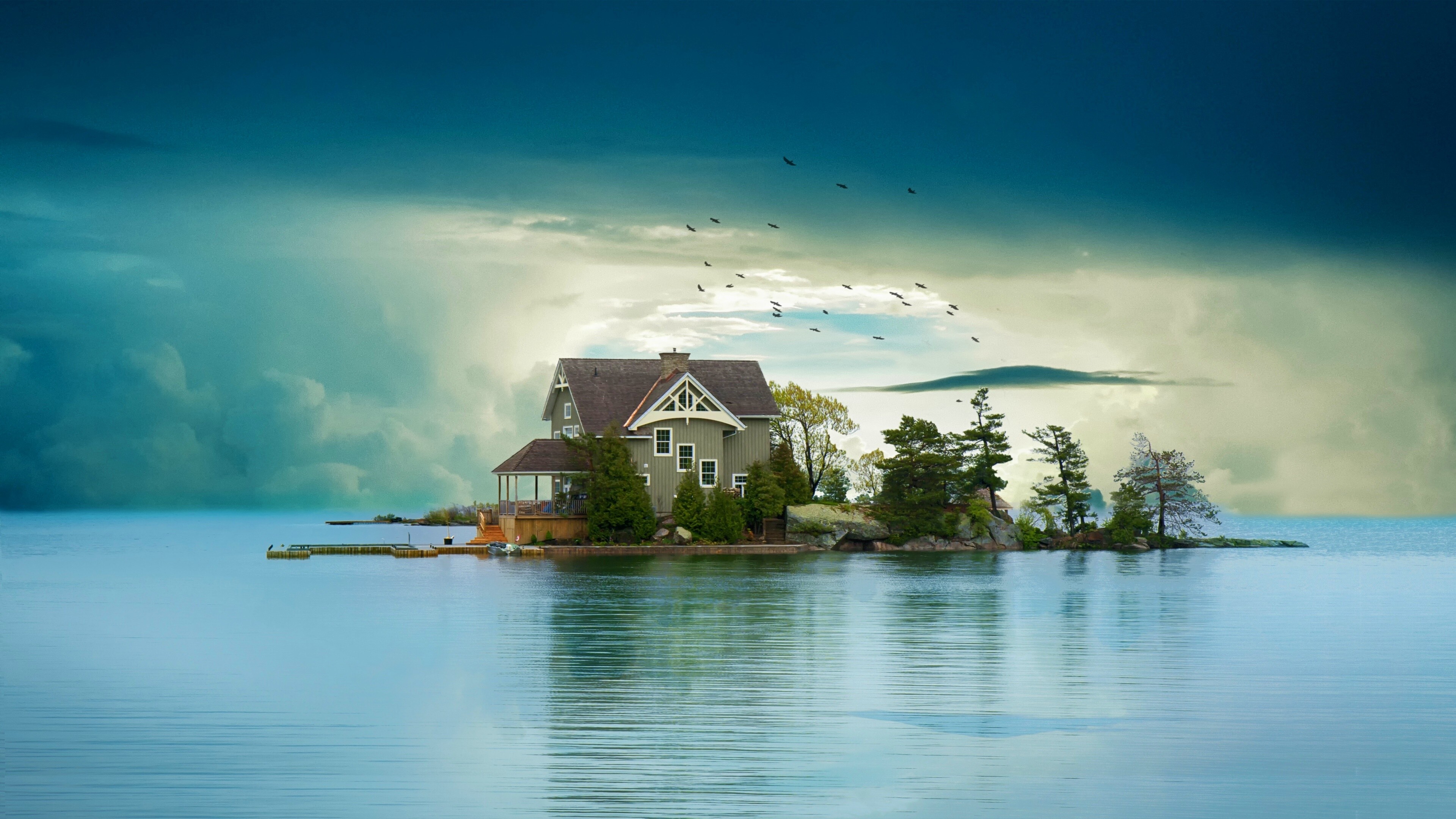 House on island, Remote living, Tranquil environment, 4K wallpaper, 3840x2160 4K Desktop