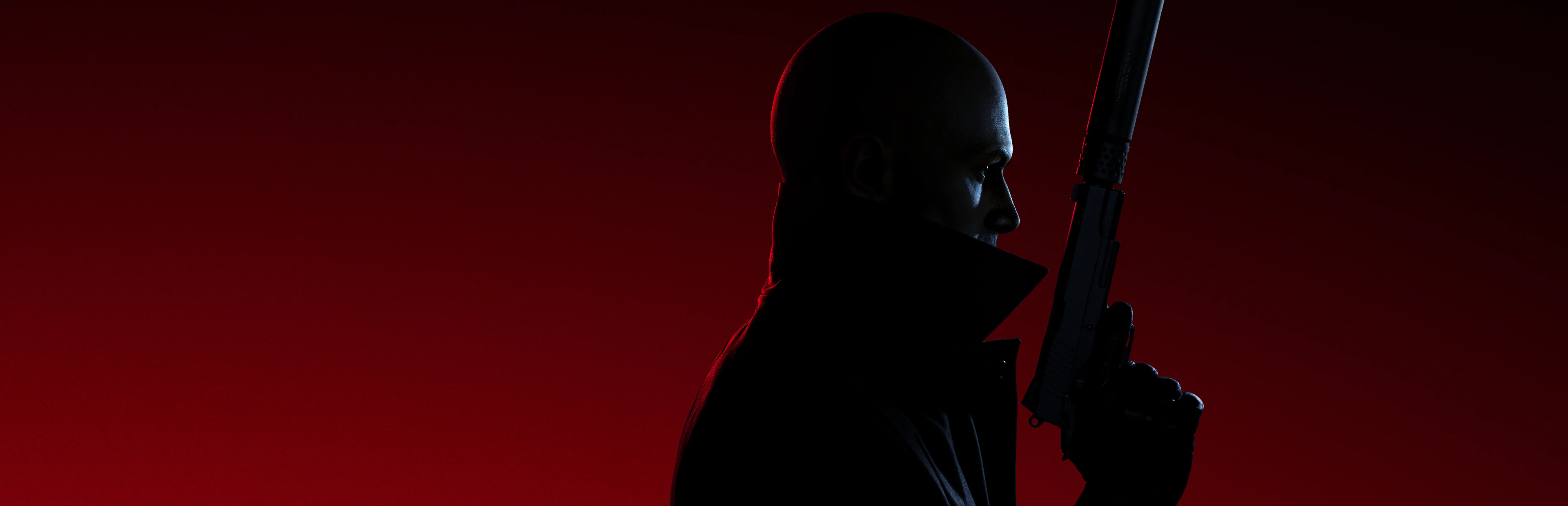 Agent 47, Suppressed Silverballer pistol, Red studio lighting, Dual Screen Desktop wallpaper